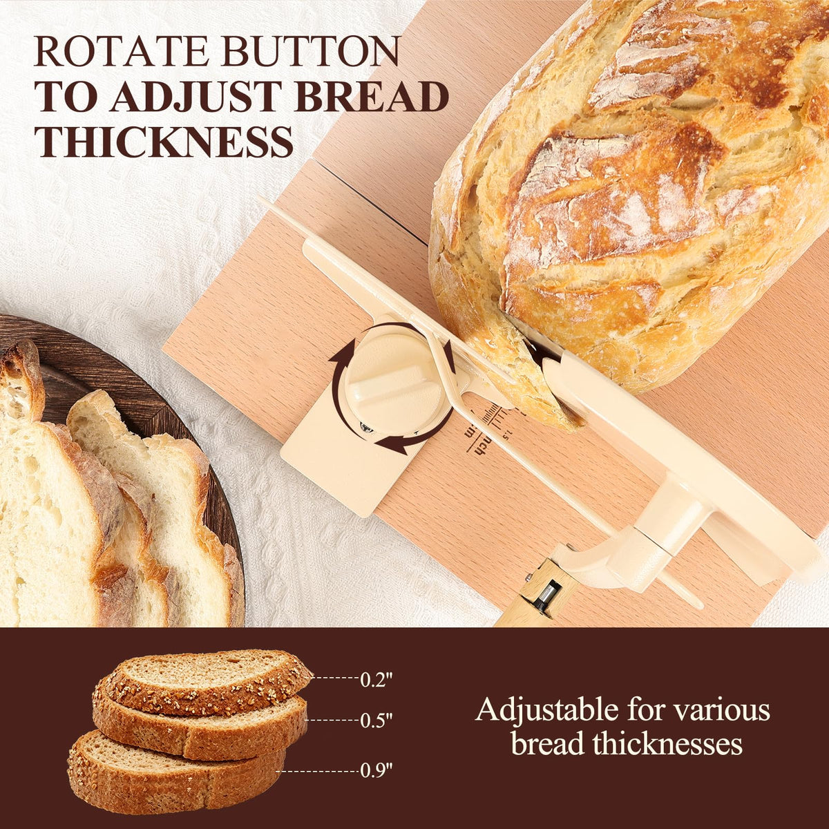 Manual Bread Slicer for Homemade Bread,Even Slicing from Thin to Thick