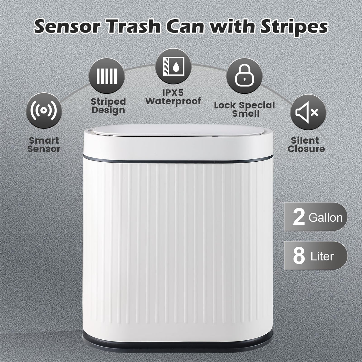 SYNCVIBE Bathroom Sensor Trash Can with Lid, 2 Gallon, Black Gold