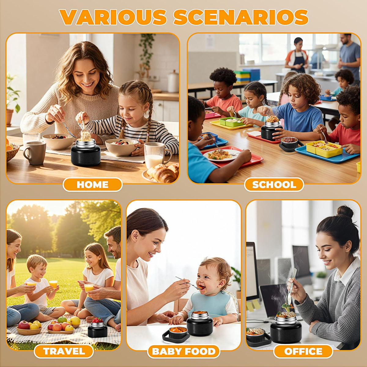 15.2 oz Kids Thermo Food Jar for Hot Food & Soup, Folding Spoon, Blue