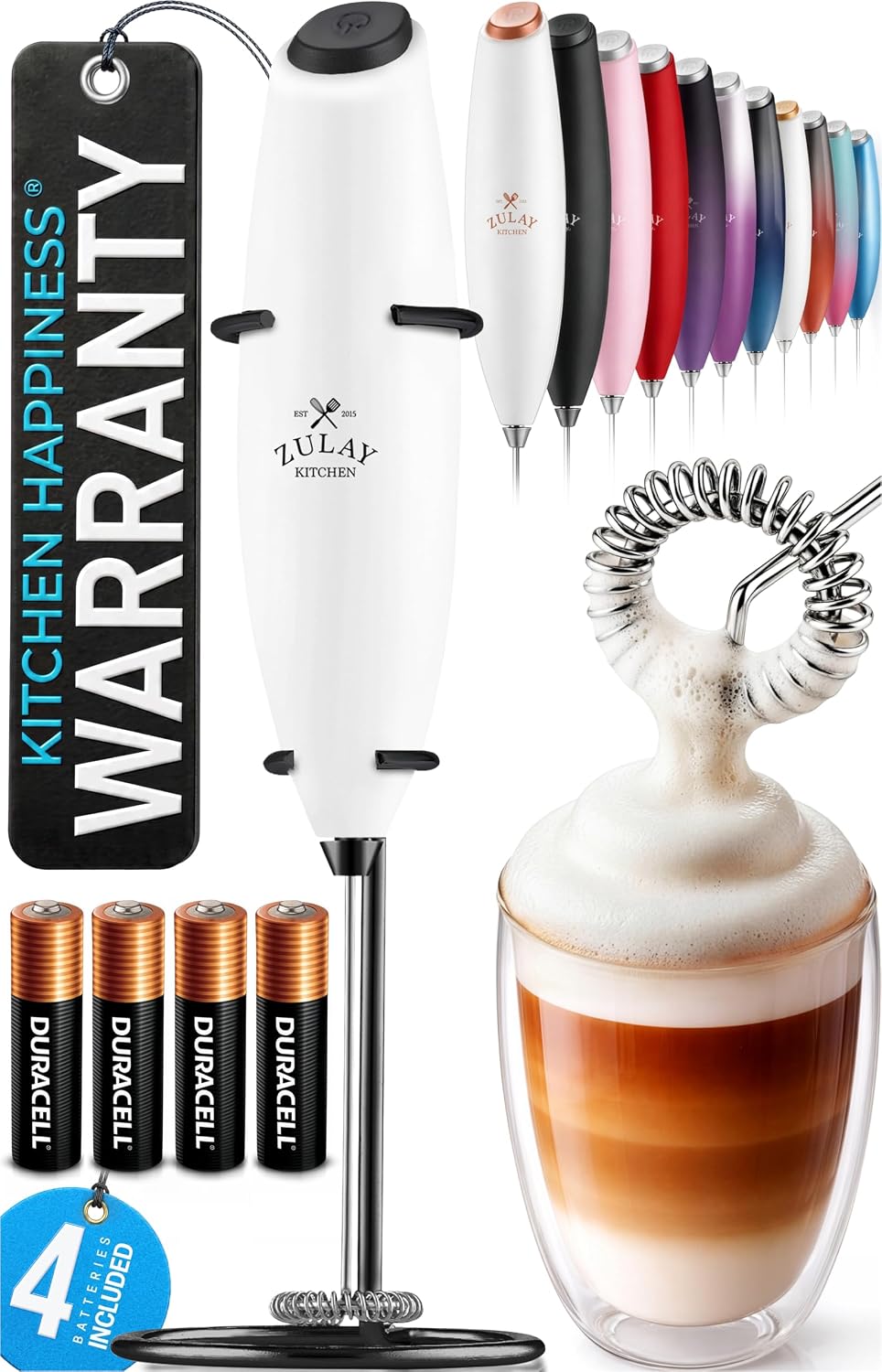 Zulay Kitchen Milk Frother Handheld Electric Whisk – Frother Wand, Durable Drink Mixer, Coffee Frother, Hand Blender, Frother for Protein Powder, Matcha & More - Black