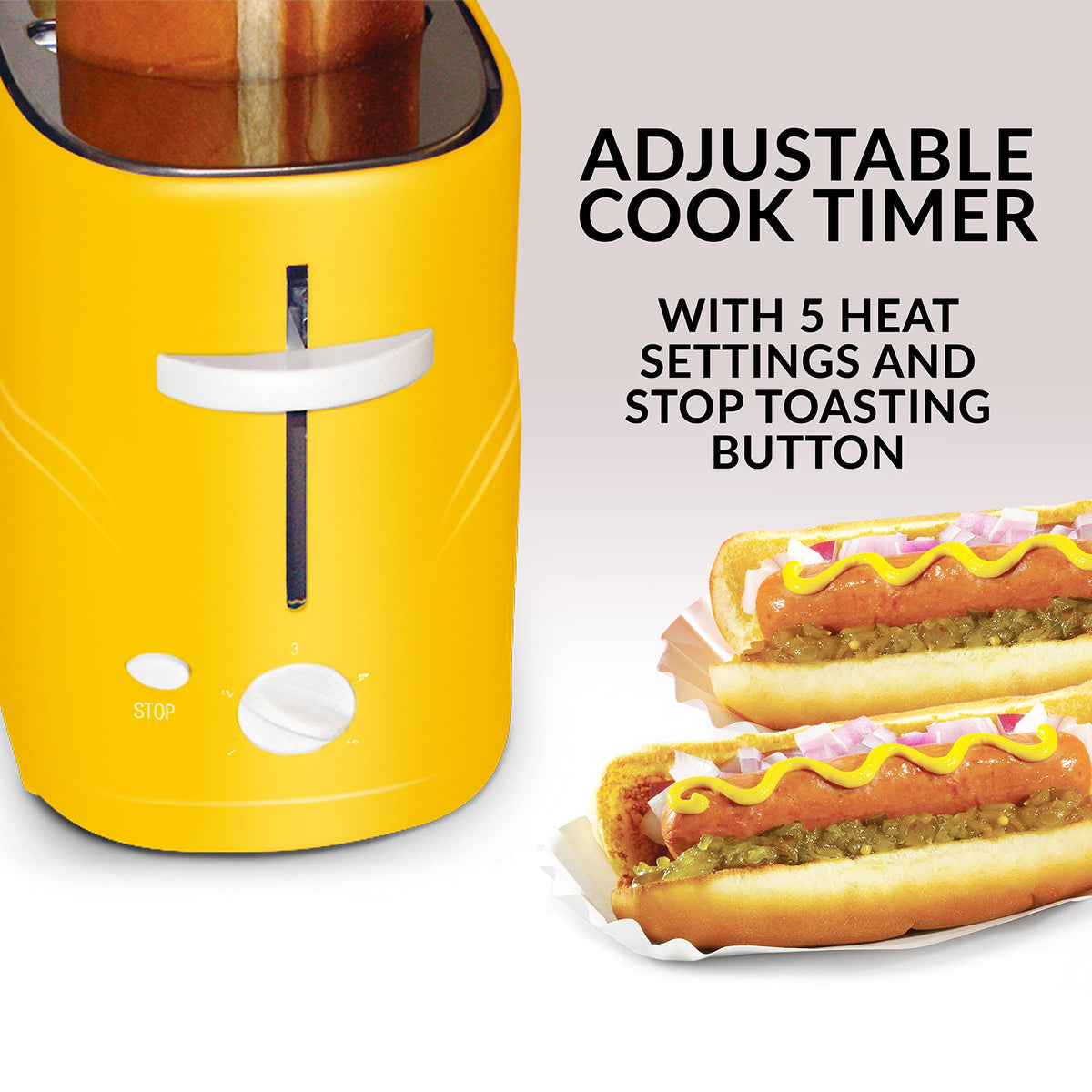 Nostalgia 2 Slot Hot Dog and Bun Toaster with Mini Tongs, Retro Hot Dog Toaster, Hot Dog Cooker that Works with Chicken, Turkey, Veggie Links, Sausages and Brats, Metallic Red