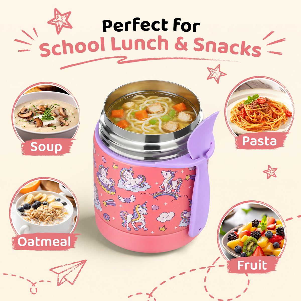 10oz Soup Thermo for Hot Food Kids Insulated Food Jar,Thermo Hot Food Lunch Container, Width Mouth Stainless Steel Lunch Box for Kids with Spoon (Black)