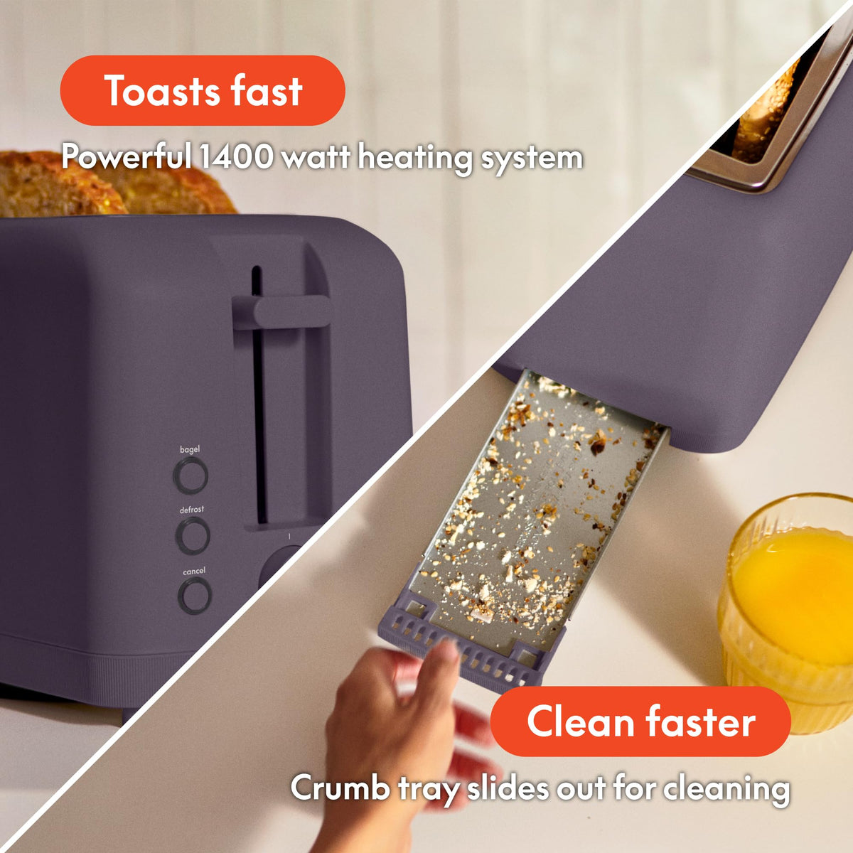 bella Fits-Anywhere™ 2-Slice Slim Toaster, Long Slot & Extra Wide, Oatmilk