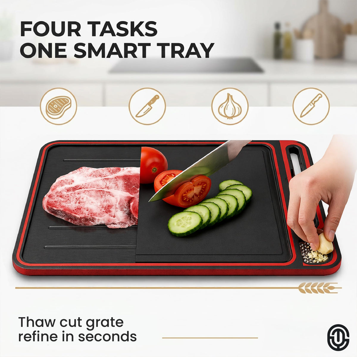 4-in-1 Defrosting Tray for Frozen Meat, Thawing Plate with Cutting Board