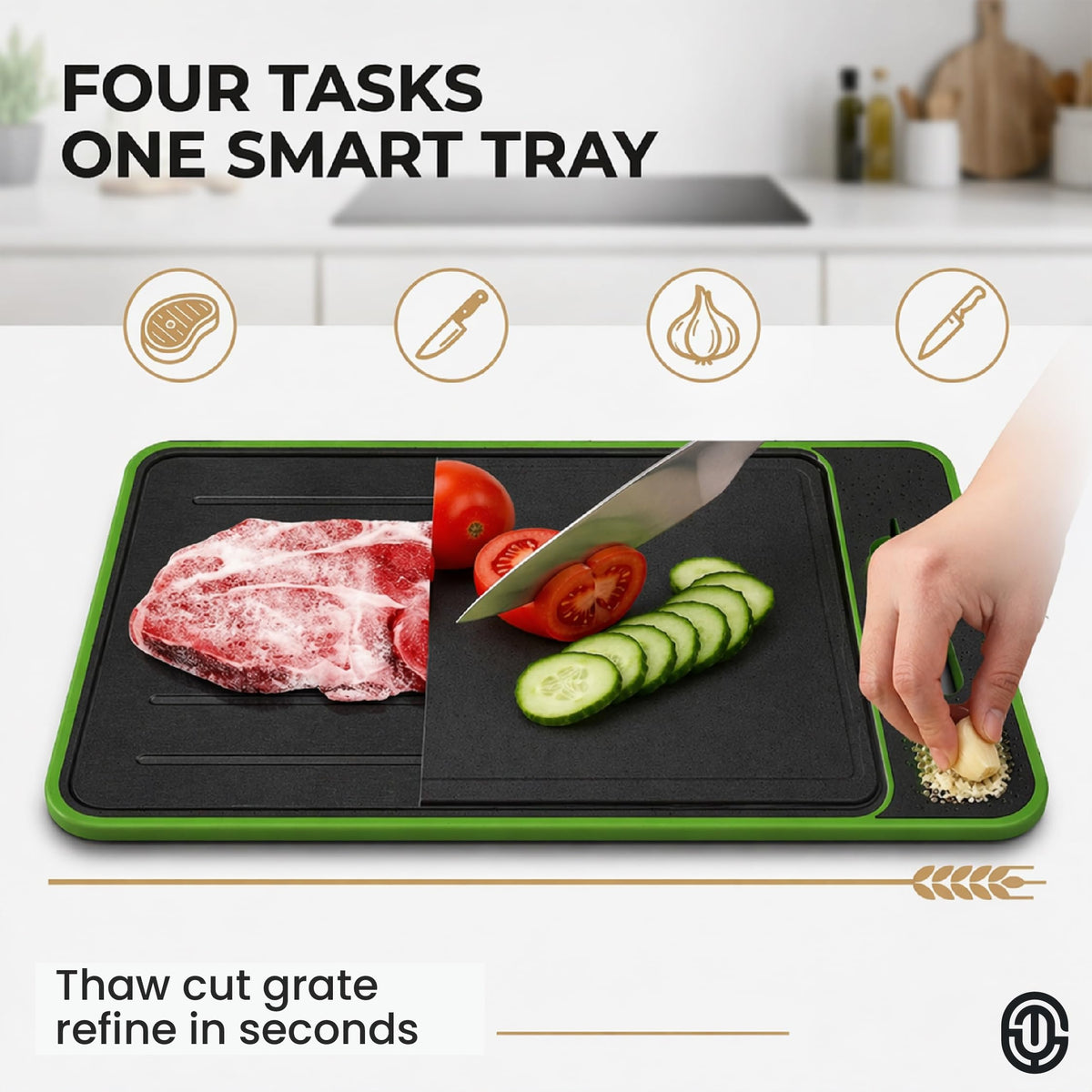 4-in-1 Defrosting Tray for Frozen Meat, Thawing Plate with Cutting Board