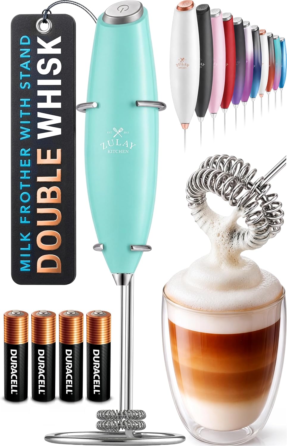 Zulay Kitchen Milk Frother Handheld Electric Whisk – Frother Wand, Durable Drink Mixer, Coffee Frother, Hand Blender, Frother for Protein Powder, Matcha & More - Black