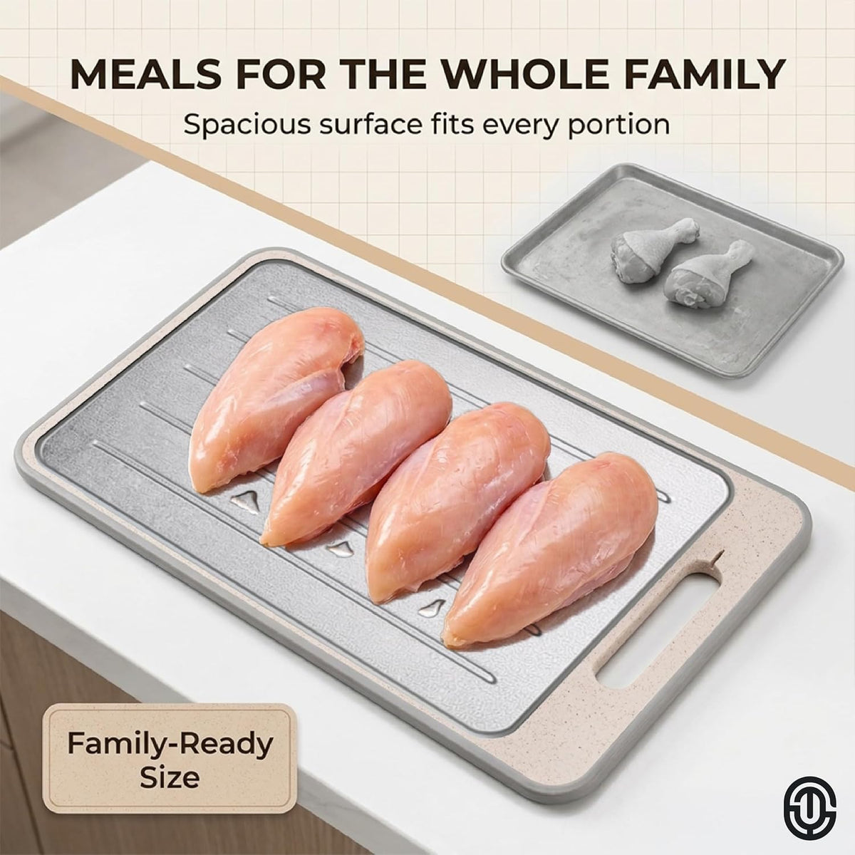 4-in-1 Defrosting Tray for Frozen Meat, Thawing Plate with Cutting Board