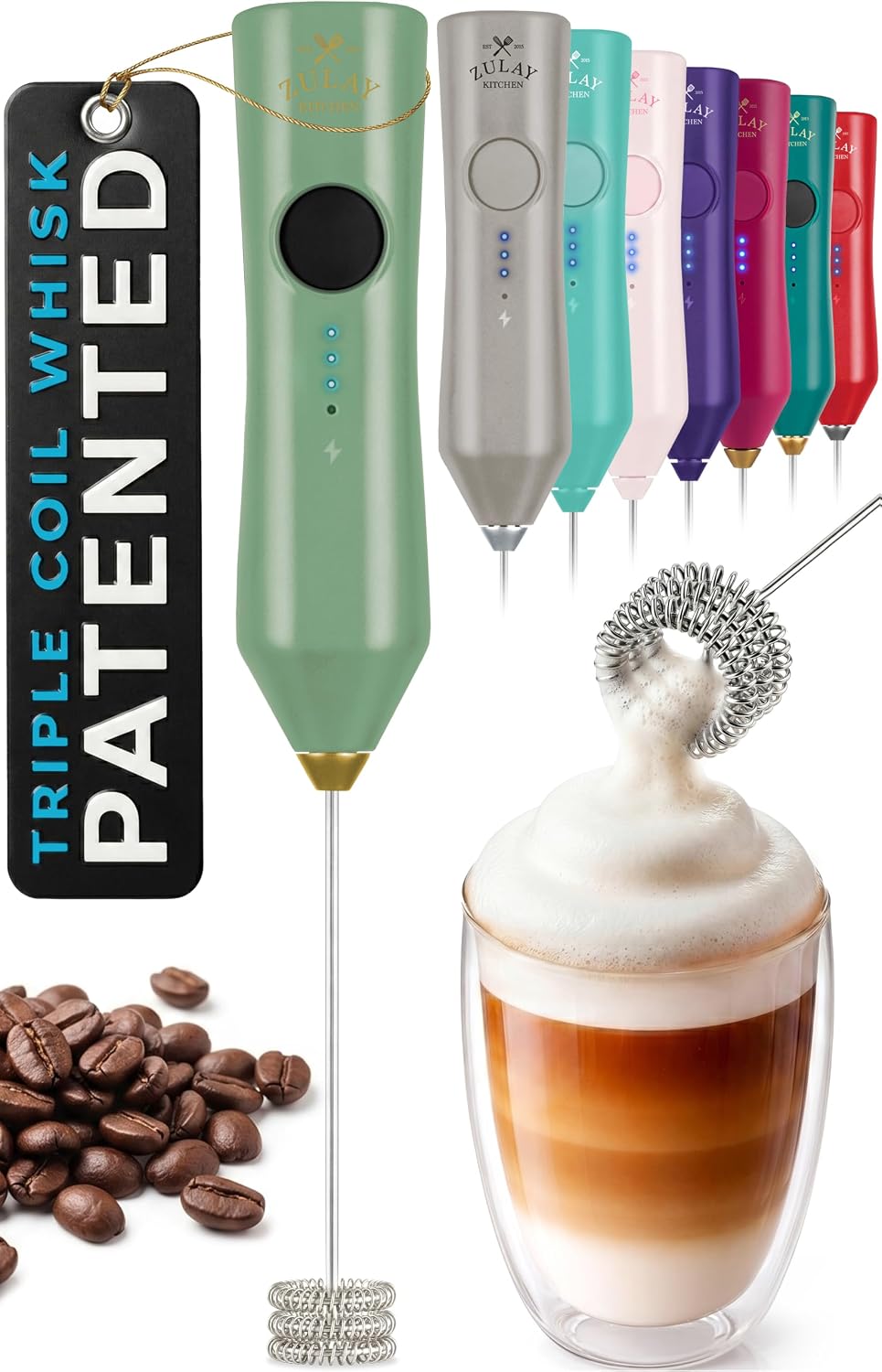 Zulay Kitchen Milk Frother Handheld Electric Whisk – Frother Wand, Durable Drink Mixer, Coffee Frother, Hand Blender, Frother for Protein Powder, Matcha & More - Black