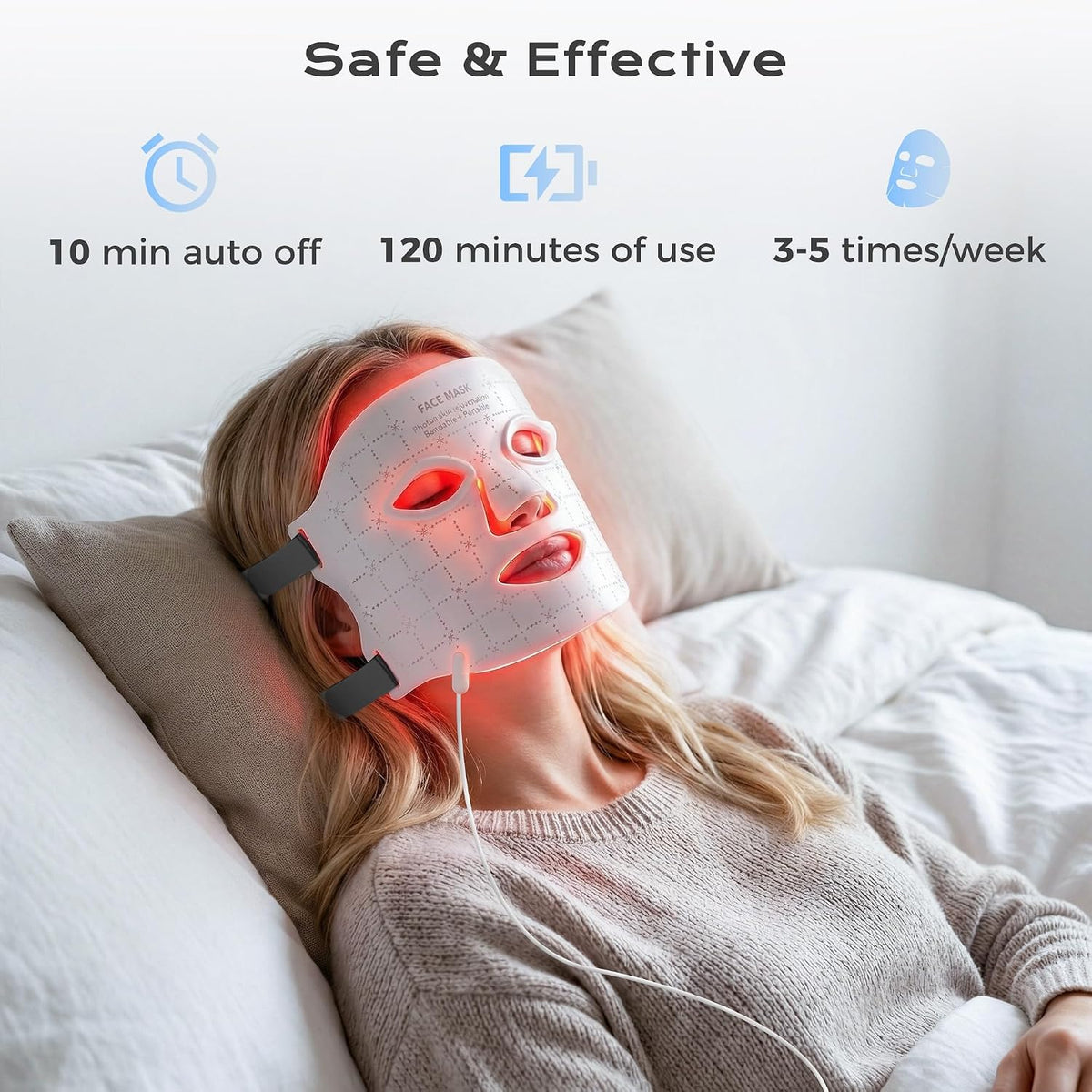 FDA-Cleared LED Light Therapy Mask, 7-Color Red Light Therapy for Face Anti-Aging, Wrinkle Reduction & Acne, Rechargeable Soft Silicone Home Skincare Device
