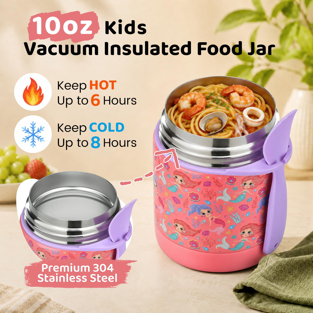 10oz Soup Thermo for Hot Food Kids Insulated Food Jar,Thermo Hot Food Lunch Container, Width Mouth Stainless Steel Lunch Box for Kids with Spoon (Black)