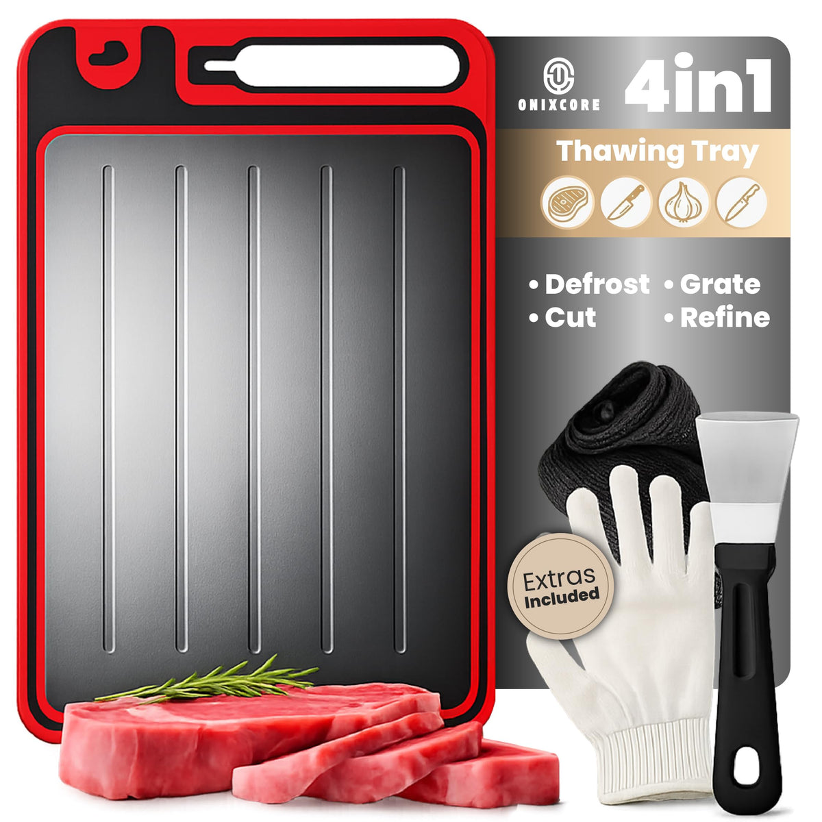 4-in-1 Defrosting Tray for Frozen Meat, Thawing Plate with Cutting Board