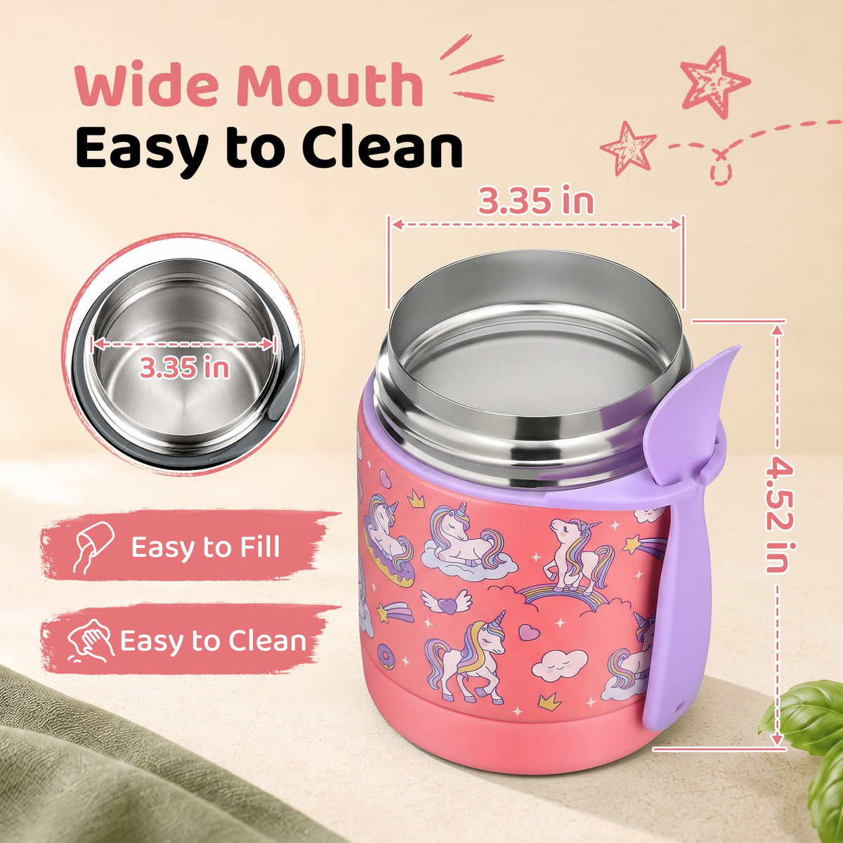10oz Soup Thermo for Hot Food Kids Insulated Food Jar,Thermo Hot Food Lunch Container, Width Mouth Stainless Steel Lunch Box for Kids with Spoon (Black)