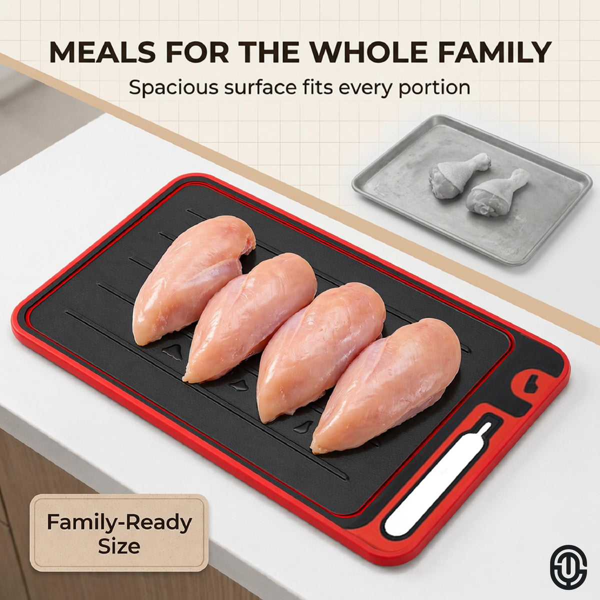 4-in-1 Defrosting Tray for Frozen Meat, Thawing Plate with Cutting Board
