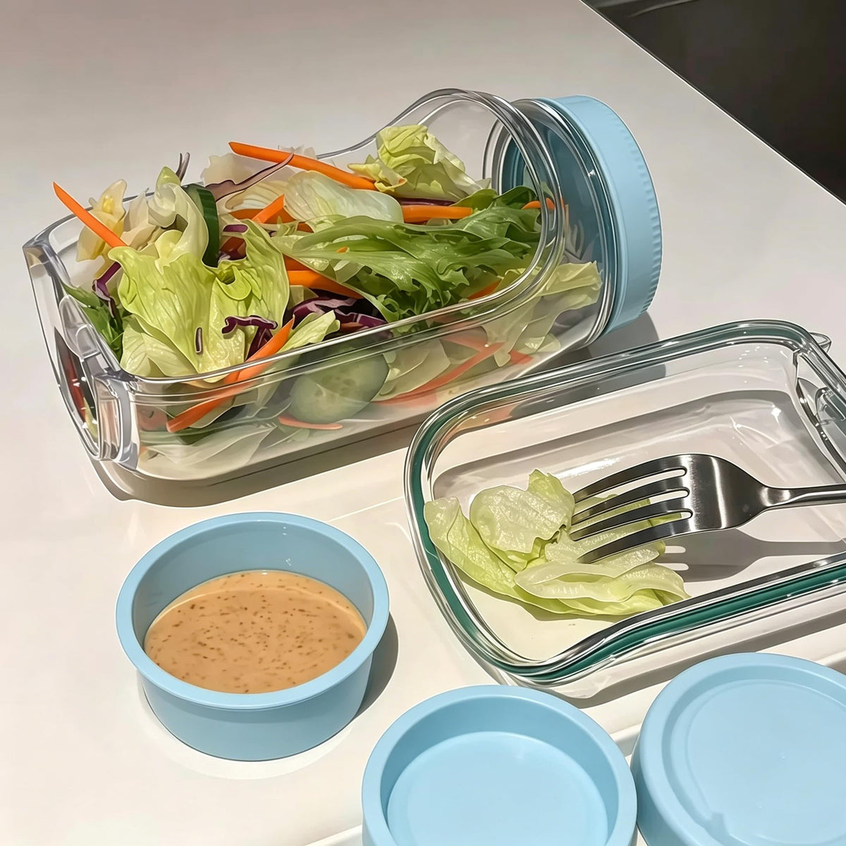 35oz Side Opening Mason Salad Jar | 1000ml Leakproof Portable Salad Container with Dressing Cup, Spoon & Brush | Ideal for Meal Prep, Gym, Office, Picnic & Travel (Red-Orange)