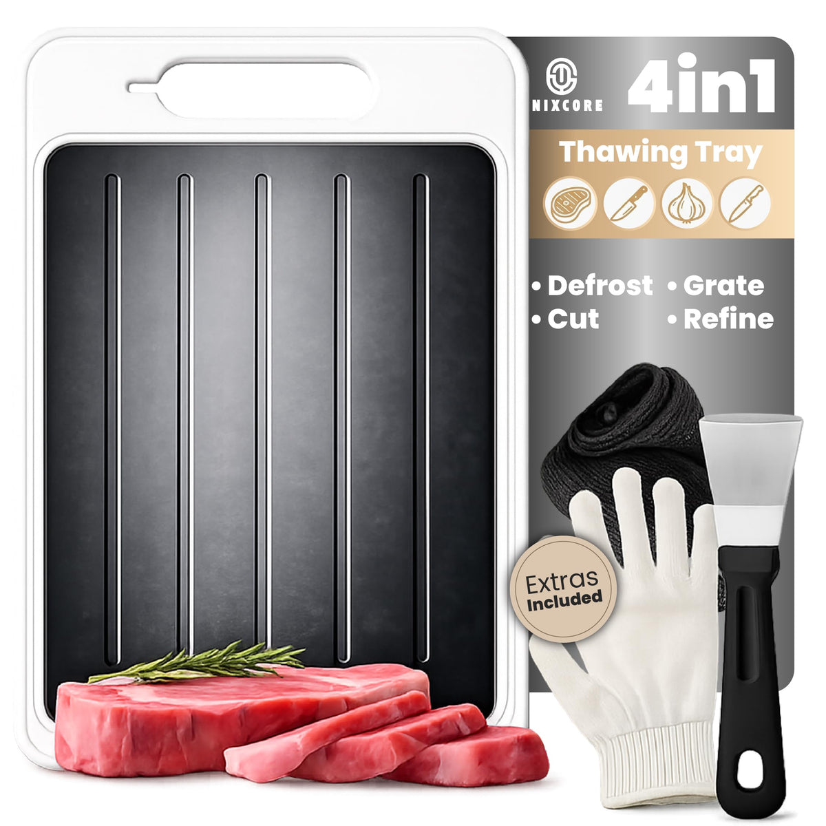 4-in-1 Defrosting Tray for Frozen Meat, Thawing Plate with Cutting Board