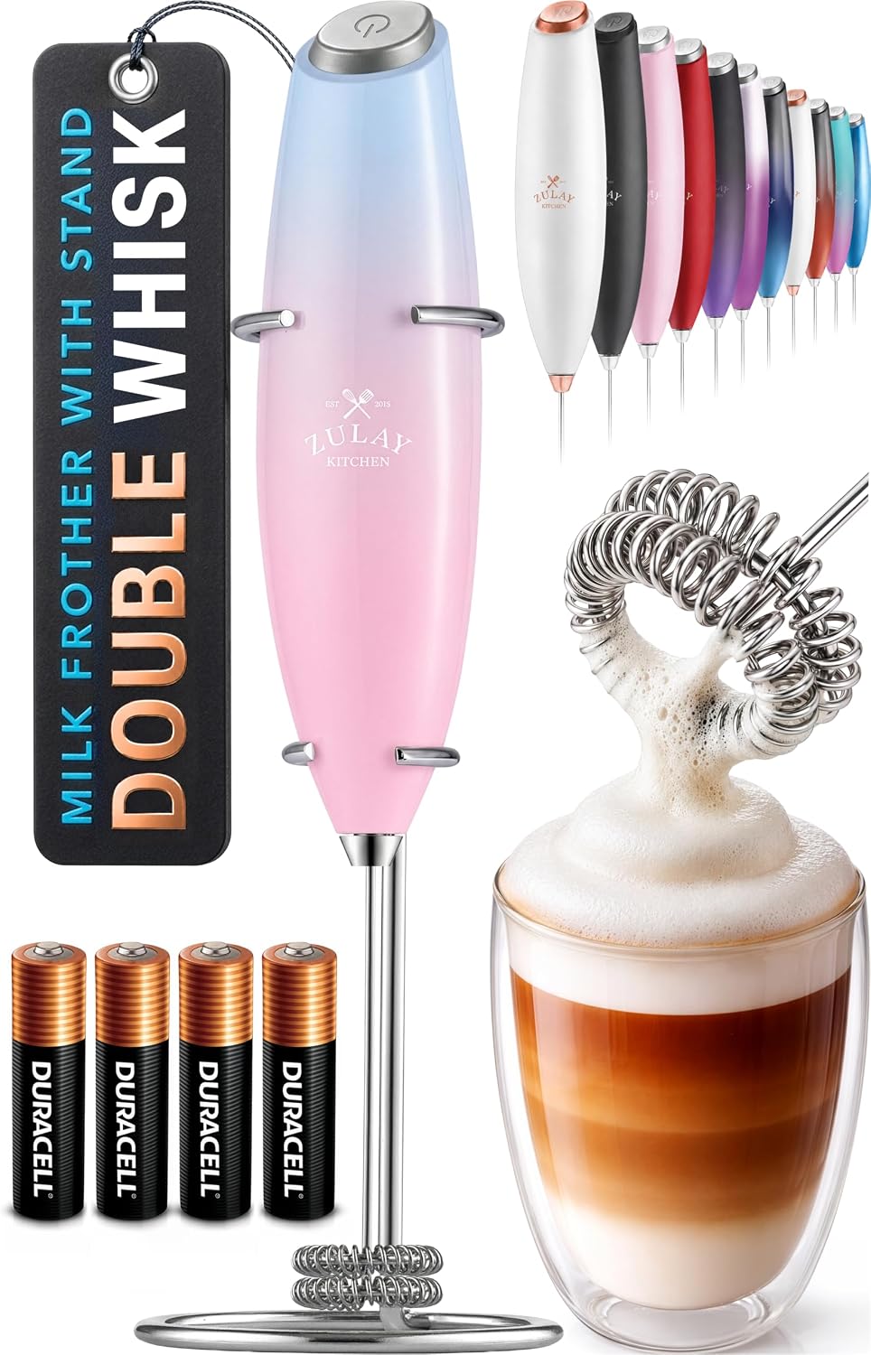 Zulay Kitchen Milk Frother Handheld Electric Whisk – Frother Wand, Durable Drink Mixer, Coffee Frother, Hand Blender, Frother for Protein Powder, Matcha & More - Black