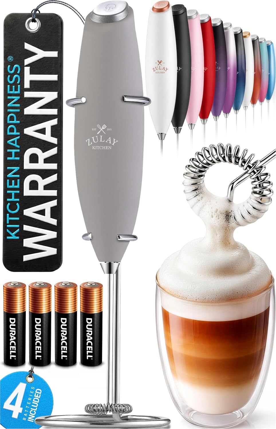 Zulay Kitchen Milk Frother Handheld Electric Whisk – Frother Wand, Durable Drink Mixer, Coffee Frother, Hand Blender, Frother for Protein Powder, Matcha & More - Black