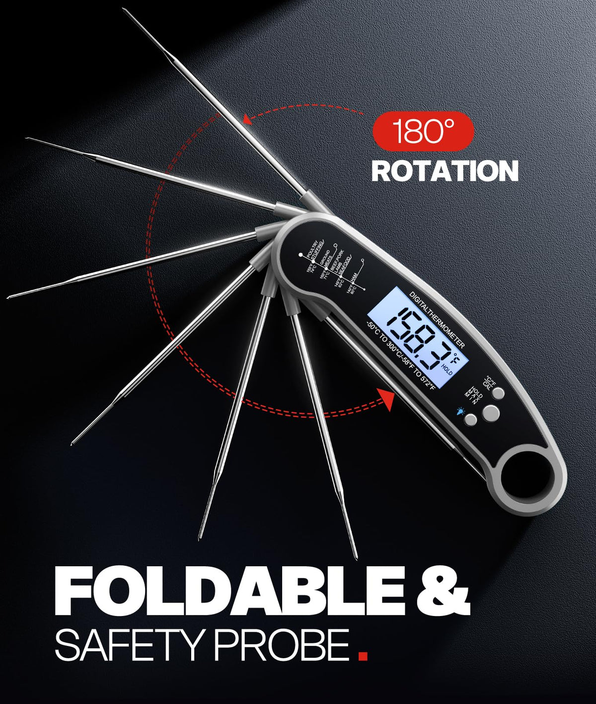 Meat Thermometer Digital, 1-2 Sec Instant Read, Grilling, Cooking, Food