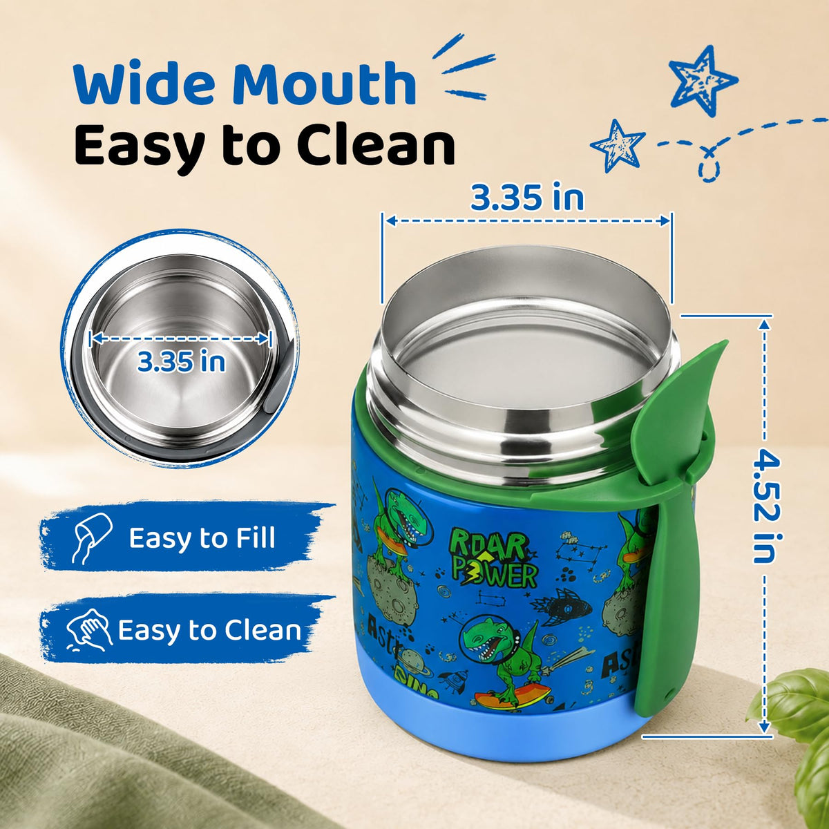 10oz Soup Thermo for Hot Food Kids Insulated Food Jar,Thermo Hot Food Lunch Container, Width Mouth Stainless Steel Lunch Box for Kids with Spoon (Black)