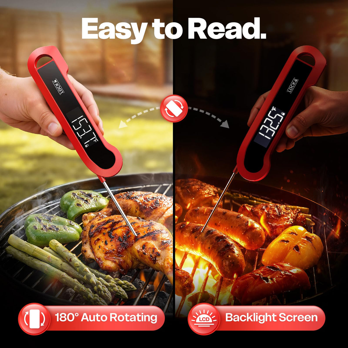 Meat Thermometer Digital, 1-2 Sec Instant Read, Grilling, Cooking, Food