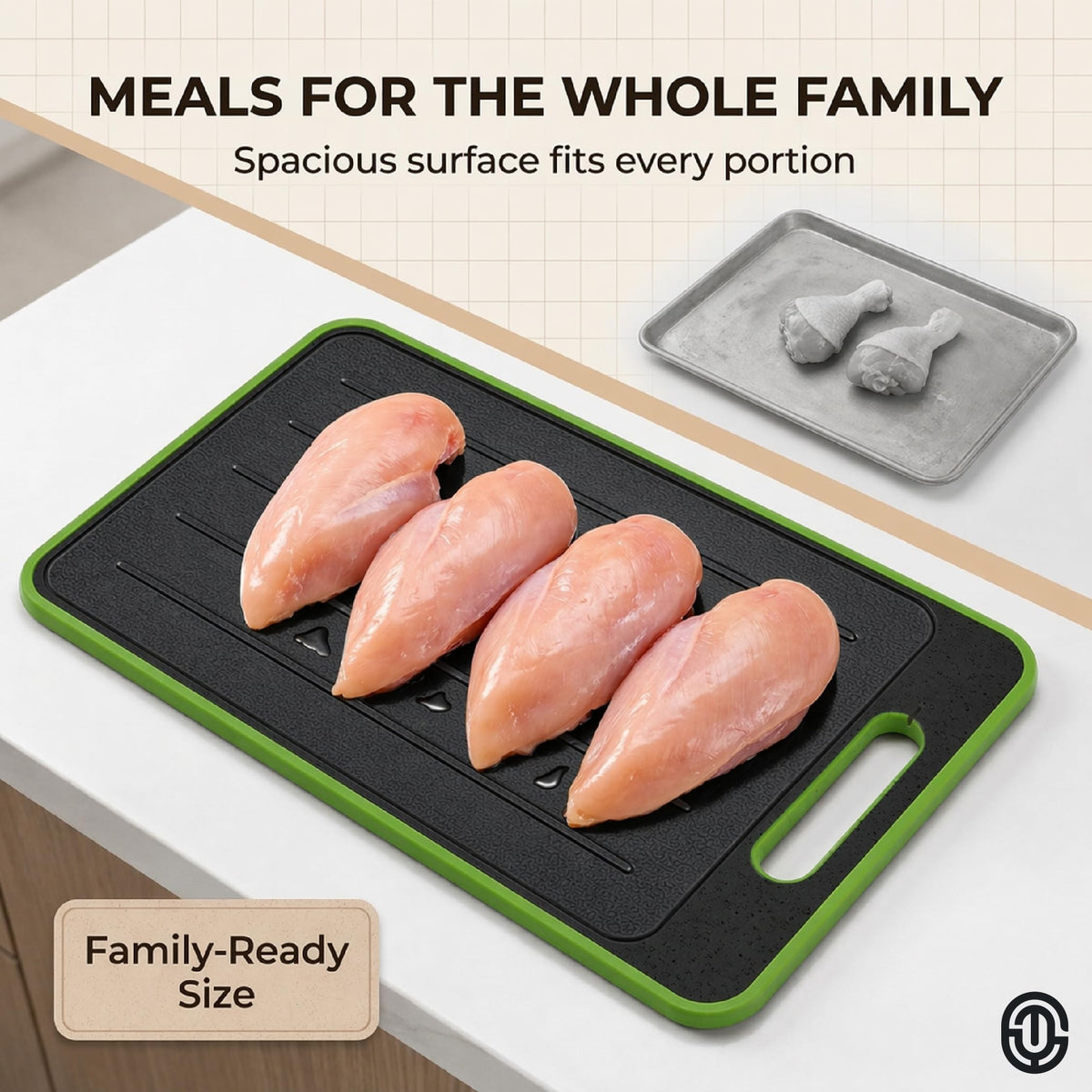 4-in-1 Defrosting Tray for Frozen Meat, Thawing Plate with Cutting Board