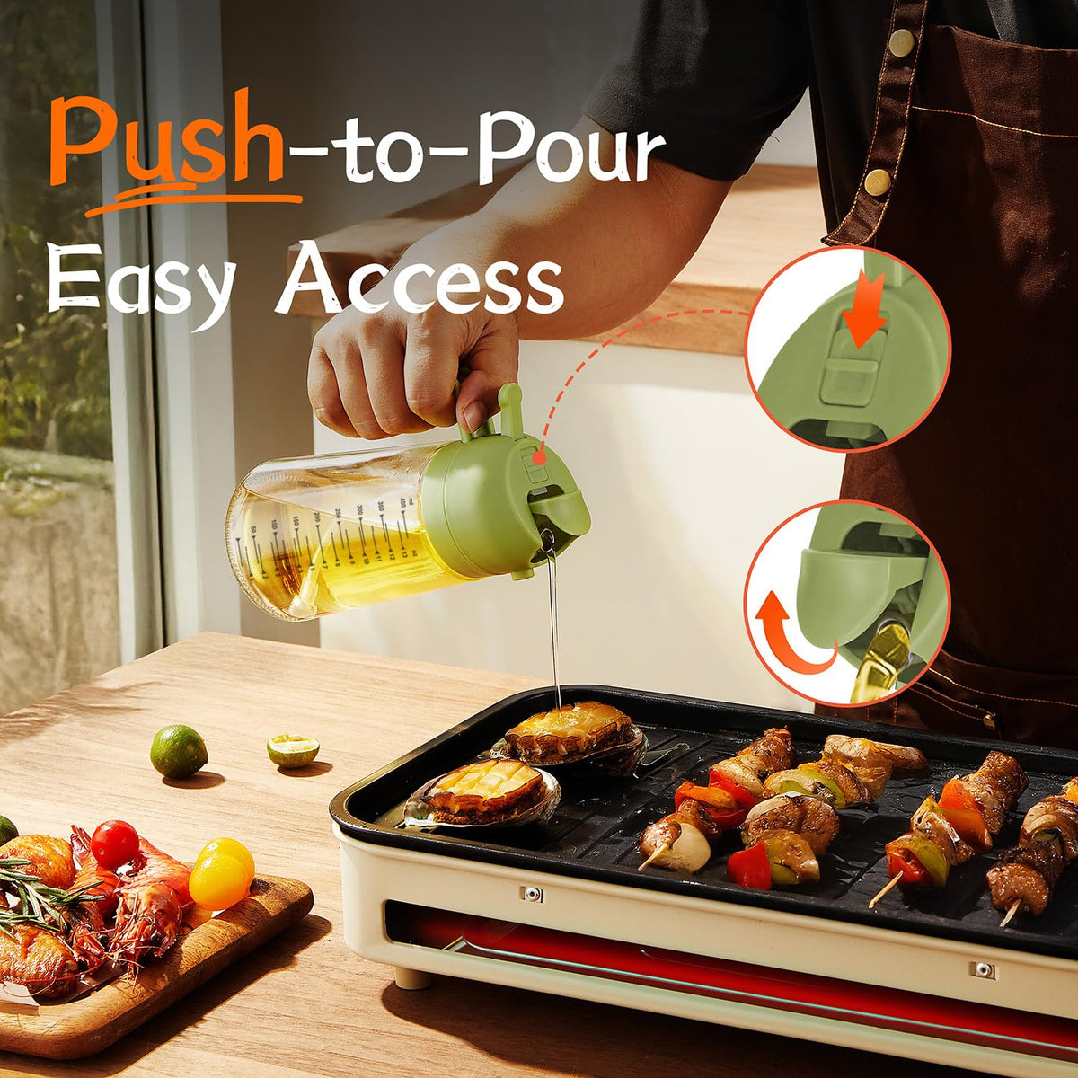 TrendPlain 16oz/470ml Glass Olive Oil Sprayer for Cooking – 2 in 1 Olive Oil Dispenser Bottle for Kitchen Gadgets and Air Fryer Accessories, Salad, BBQ - Black