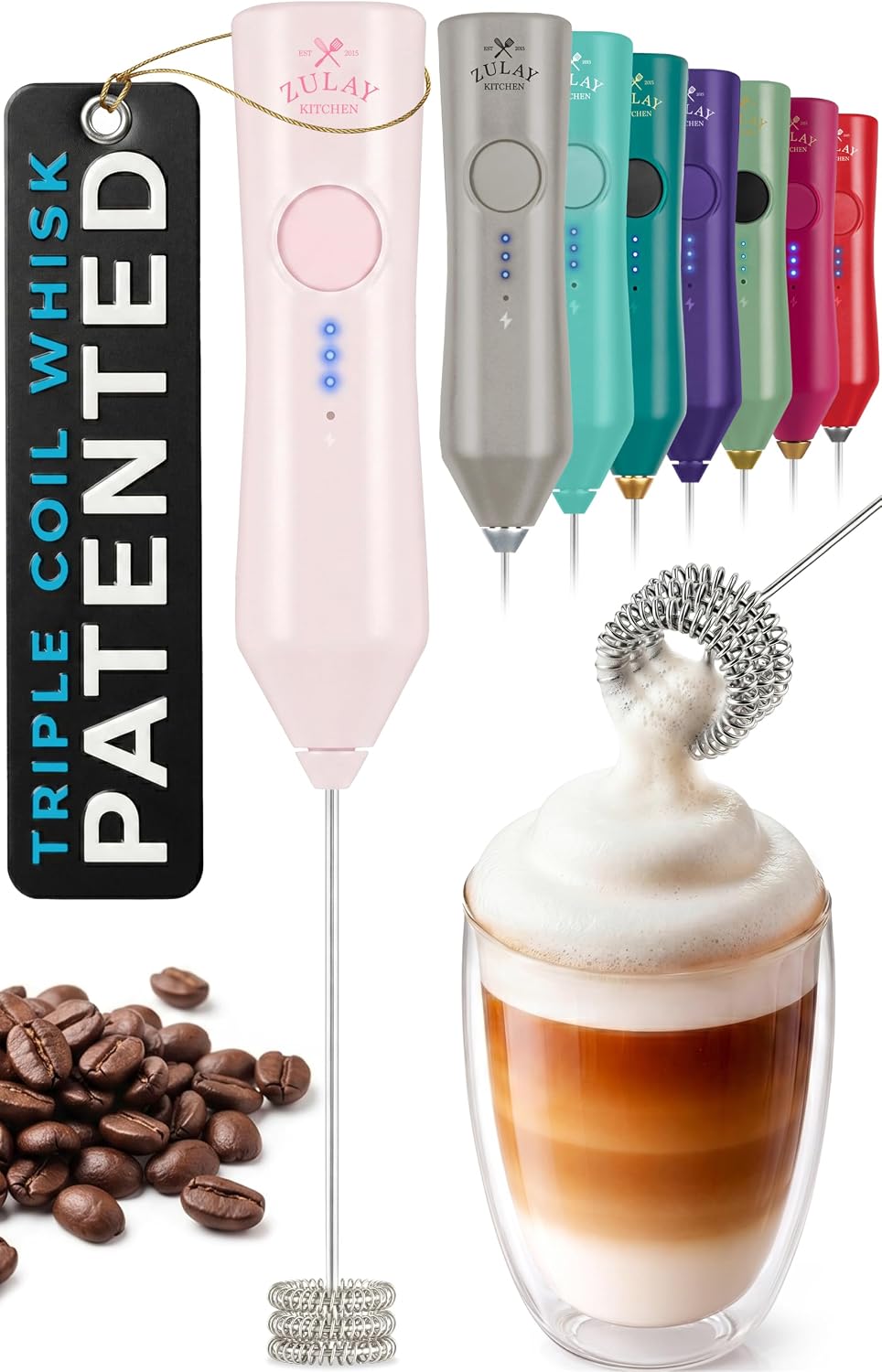 Zulay Kitchen Milk Frother Handheld Electric Whisk – Frother Wand, Durable Drink Mixer, Coffee Frother, Hand Blender, Frother for Protein Powder, Matcha & More - Black