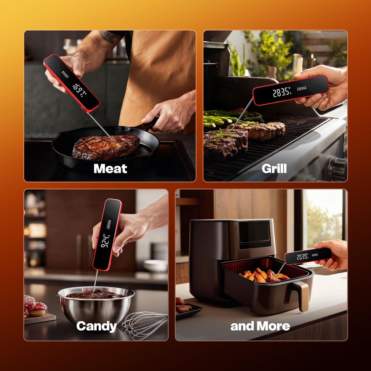 Meat Thermometer Digital, 1-2 Sec Instant Read, Grilling, Cooking, Food