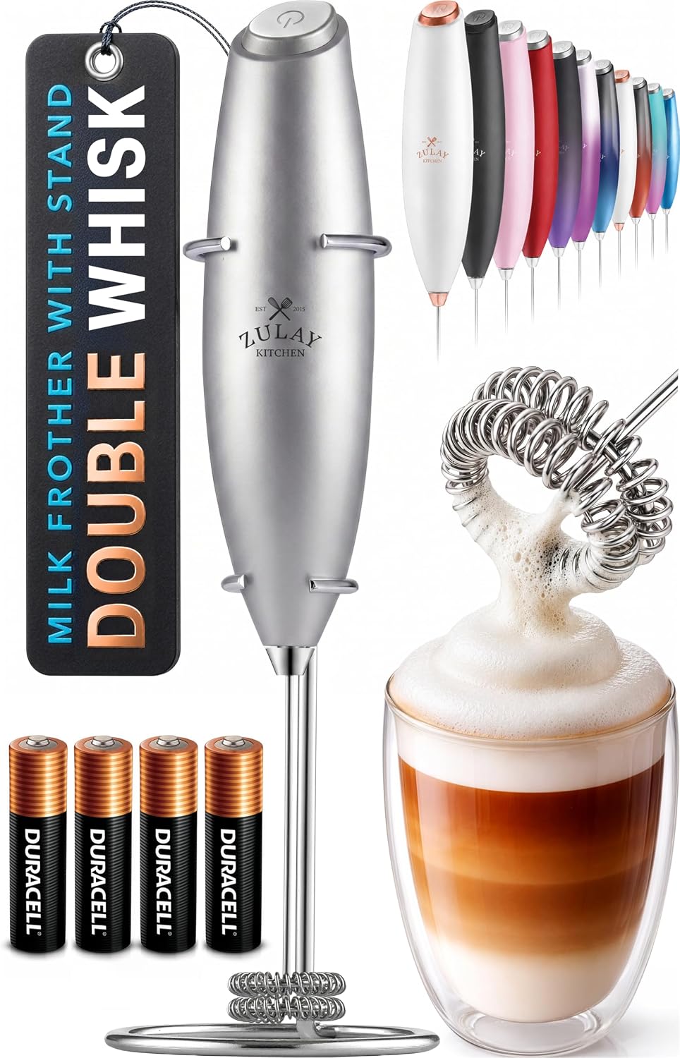 Zulay Kitchen Milk Frother Handheld Electric Whisk – Frother Wand, Durable Drink Mixer, Coffee Frother, Hand Blender, Frother for Protein Powder, Matcha & More - Black