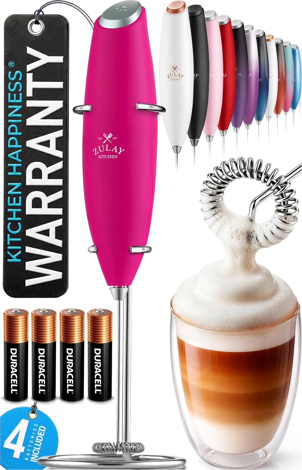 Zulay Kitchen Milk Frother Handheld Electric Whisk – Frother Wand, Durable Drink Mixer, Coffee Frother, Hand Blender, Frother for Protein Powder, Matcha & More - Black