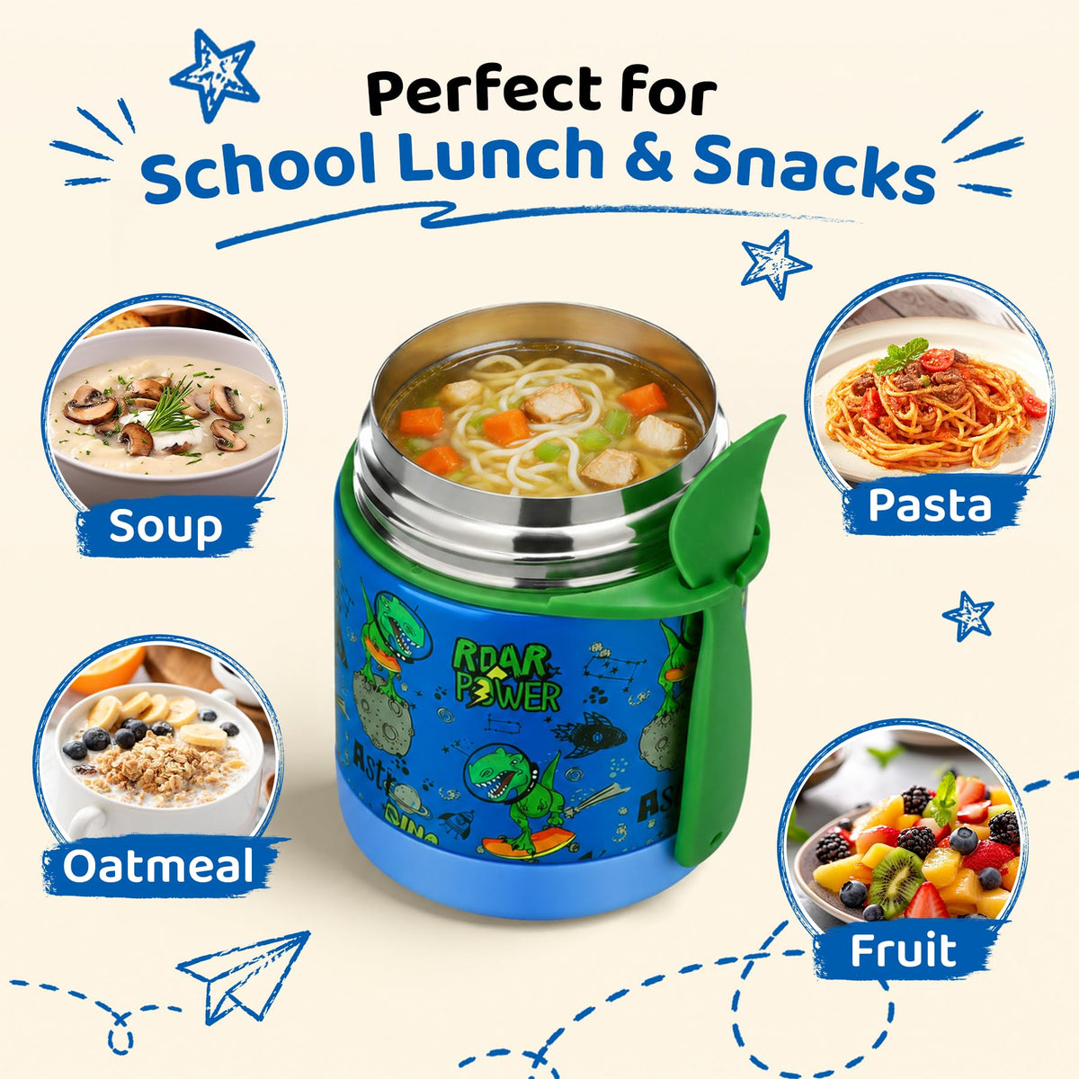 10oz Soup Thermo for Hot Food Kids Insulated Food Jar,Thermo Hot Food Lunch Container, Width Mouth Stainless Steel Lunch Box for Kids with Spoon (Black)