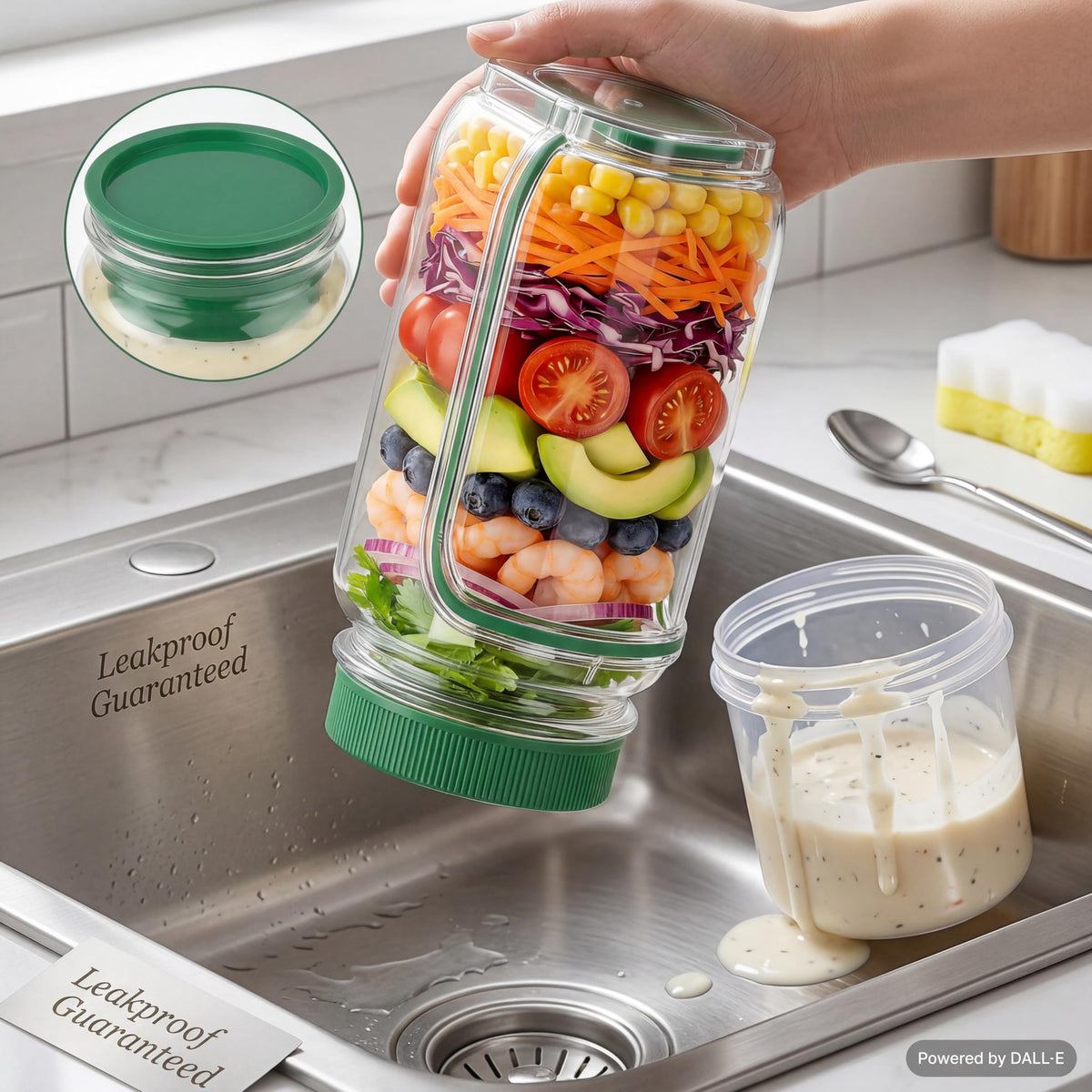 35oz Side Opening Mason Salad Jar | 1000ml Leakproof Portable Salad Container with Dressing Cup, Spoon & Brush | Ideal for Meal Prep, Gym, Office, Picnic & Travel (Red-Orange)