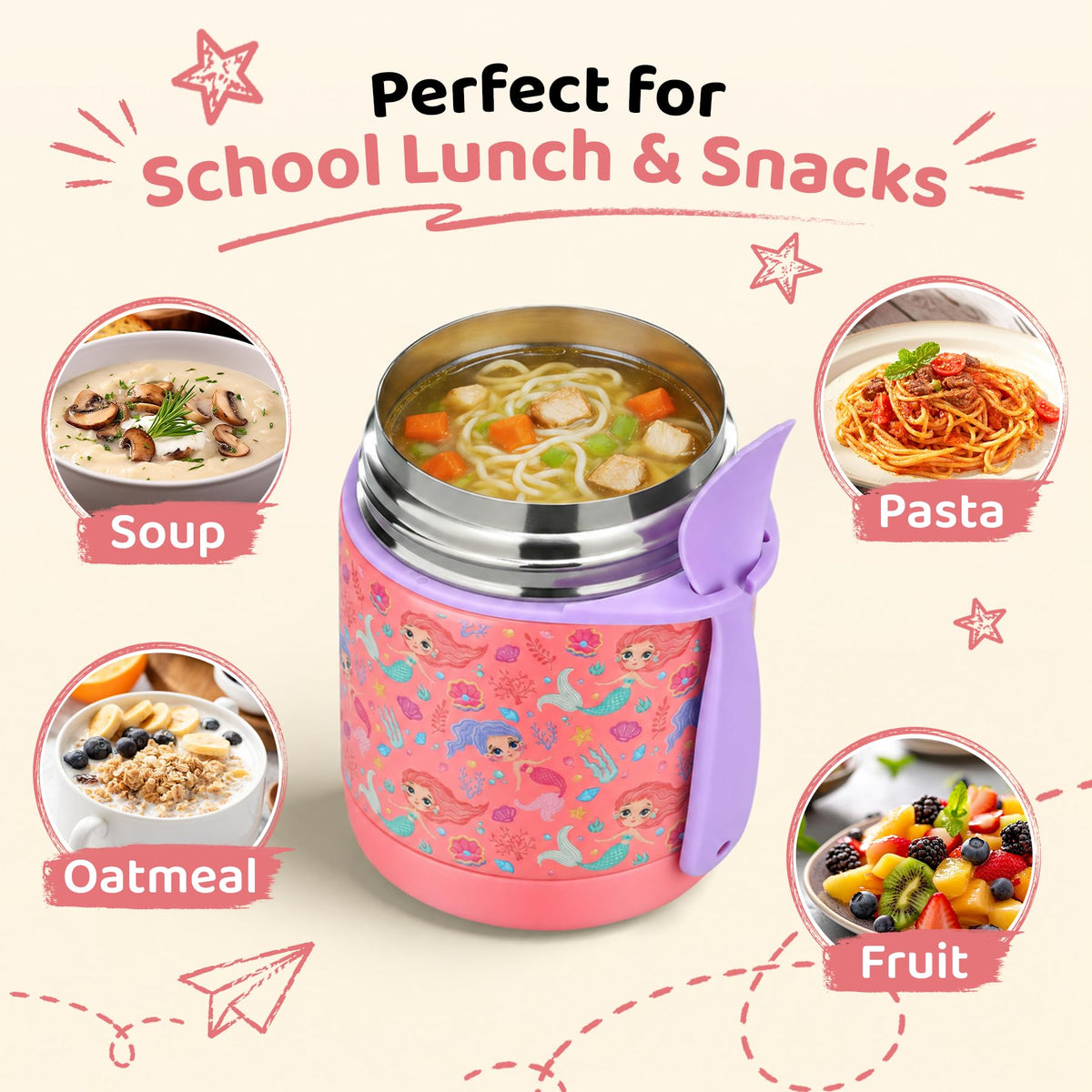10oz Soup Thermo for Hot Food Kids Insulated Food Jar,Thermo Hot Food Lunch Container, Width Mouth Stainless Steel Lunch Box for Kids with Spoon (Black)