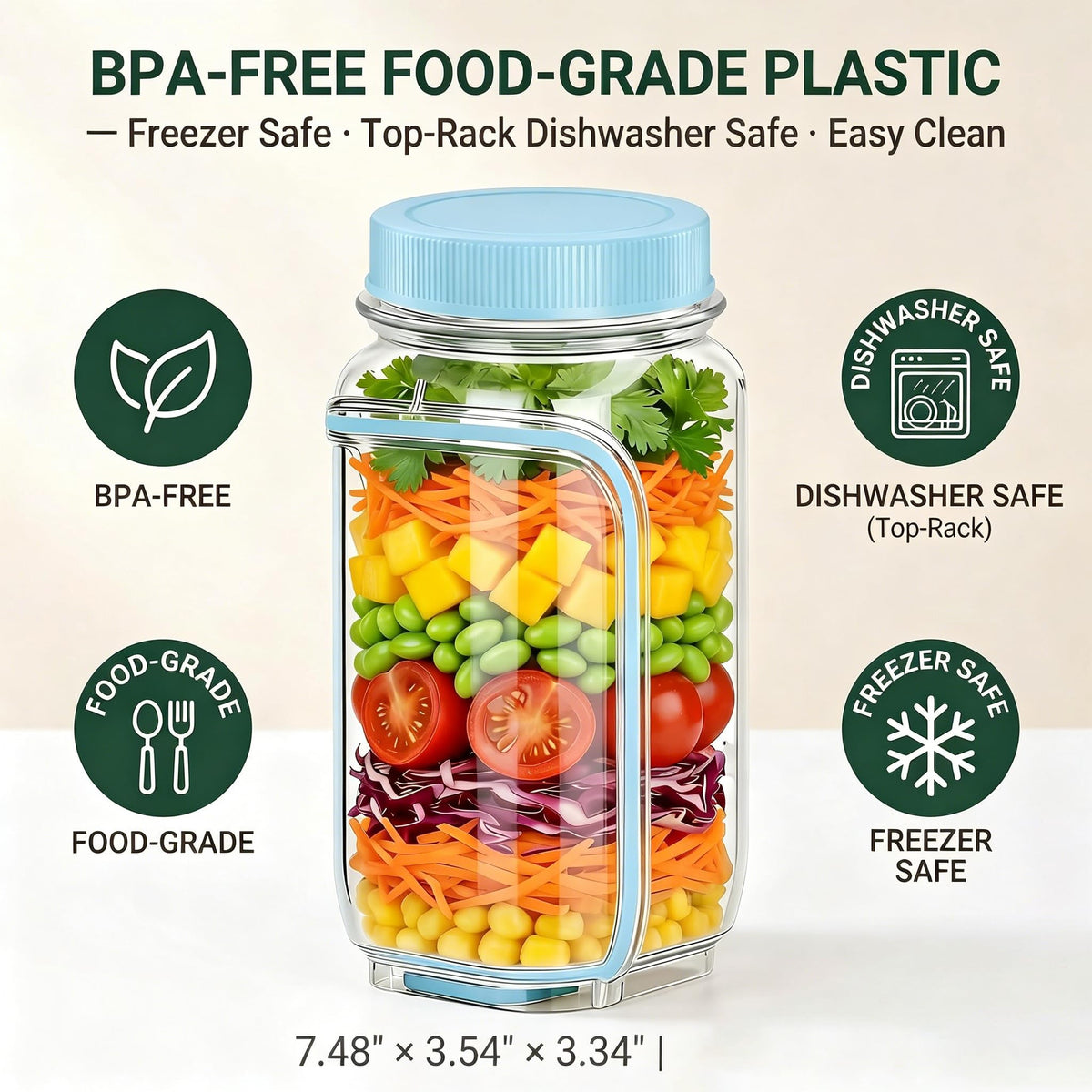 35oz Side Opening Mason Salad Jar | 1000ml Leakproof Portable Salad Container with Dressing Cup, Spoon & Brush | Ideal for Meal Prep, Gym, Office, Picnic & Travel (Red-Orange)