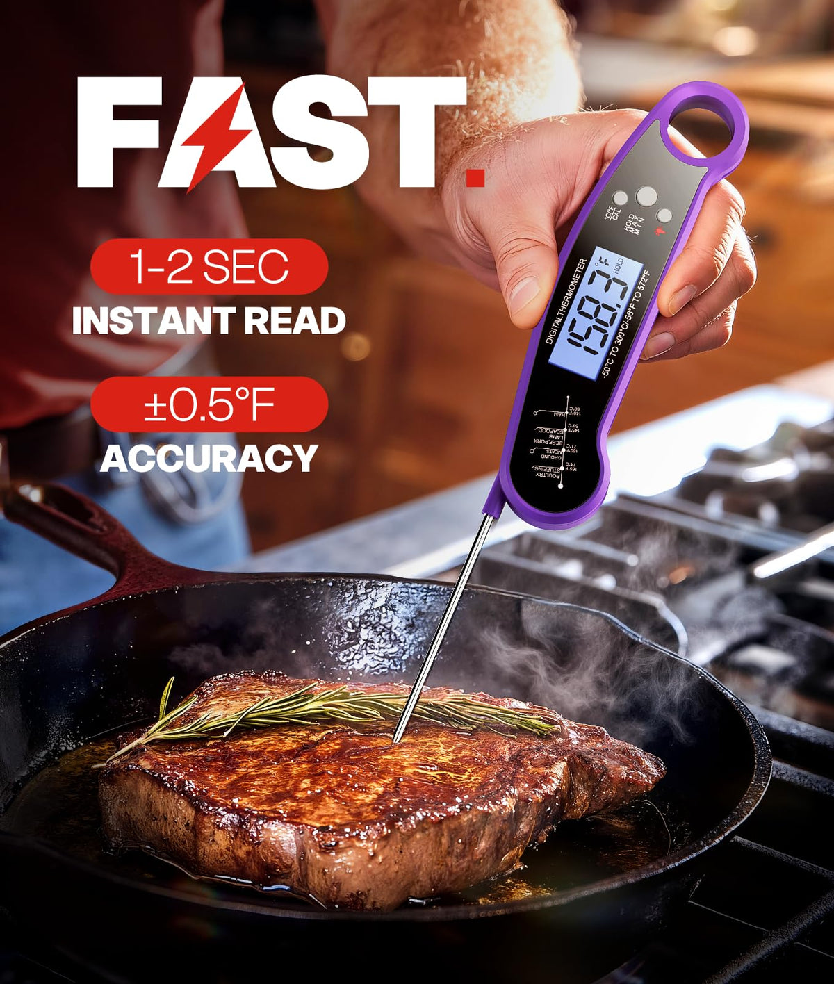 Meat Thermometer Digital, 1-2 Sec Instant Read, Grilling, Cooking, Food
