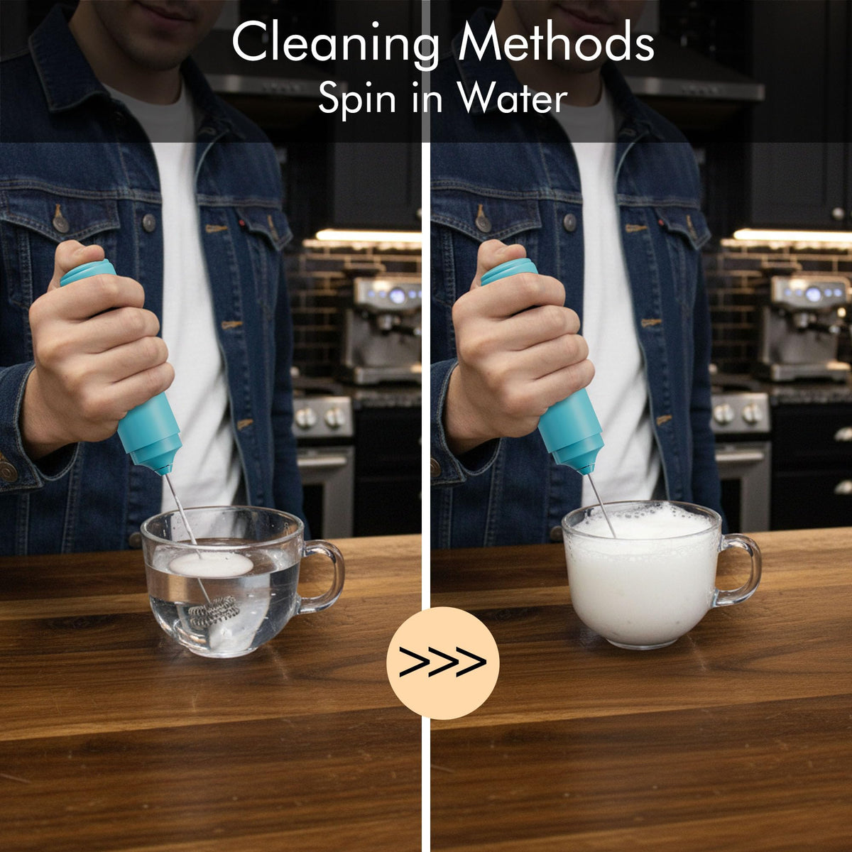 Rechargeable Milk Frother Handheld, 2-IN-1 Dual Spring Whisk Electric Frother Wand for Cappuccino Latte Macchiato, Portable Drink Mixer for Coffee, Matcha, Hot Chocolate
