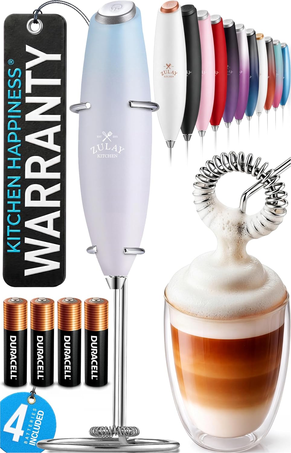 Zulay Kitchen Milk Frother Handheld Electric Whisk – Frother Wand, Durable Drink Mixer, Coffee Frother, Hand Blender, Frother for Protein Powder, Matcha & More - Black