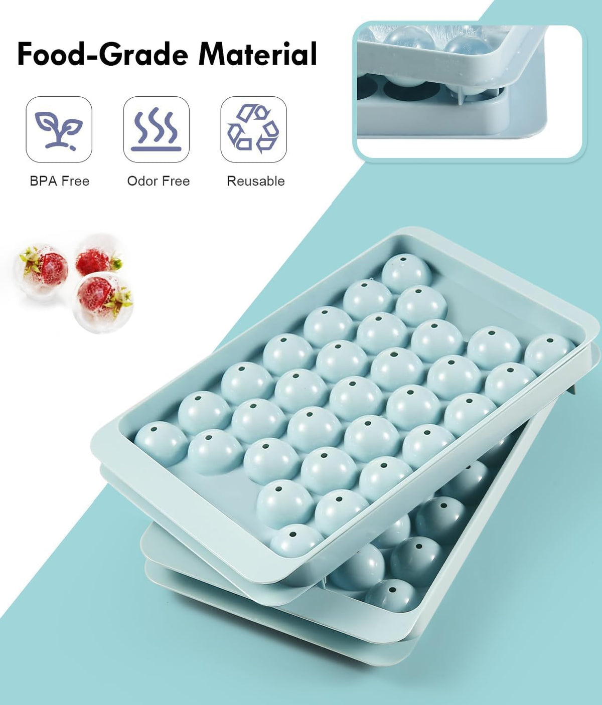 Ice Cube Tray with Lid and Bin – round Ice Cube Trays for Freezer, Bpa-Free Food-Grade Ice Mold, Stackable Ice Ball Maker, Iced Bucket Kits, Circle Ice Tray for Cocktails, Whiskey, Coffee, and Drinks