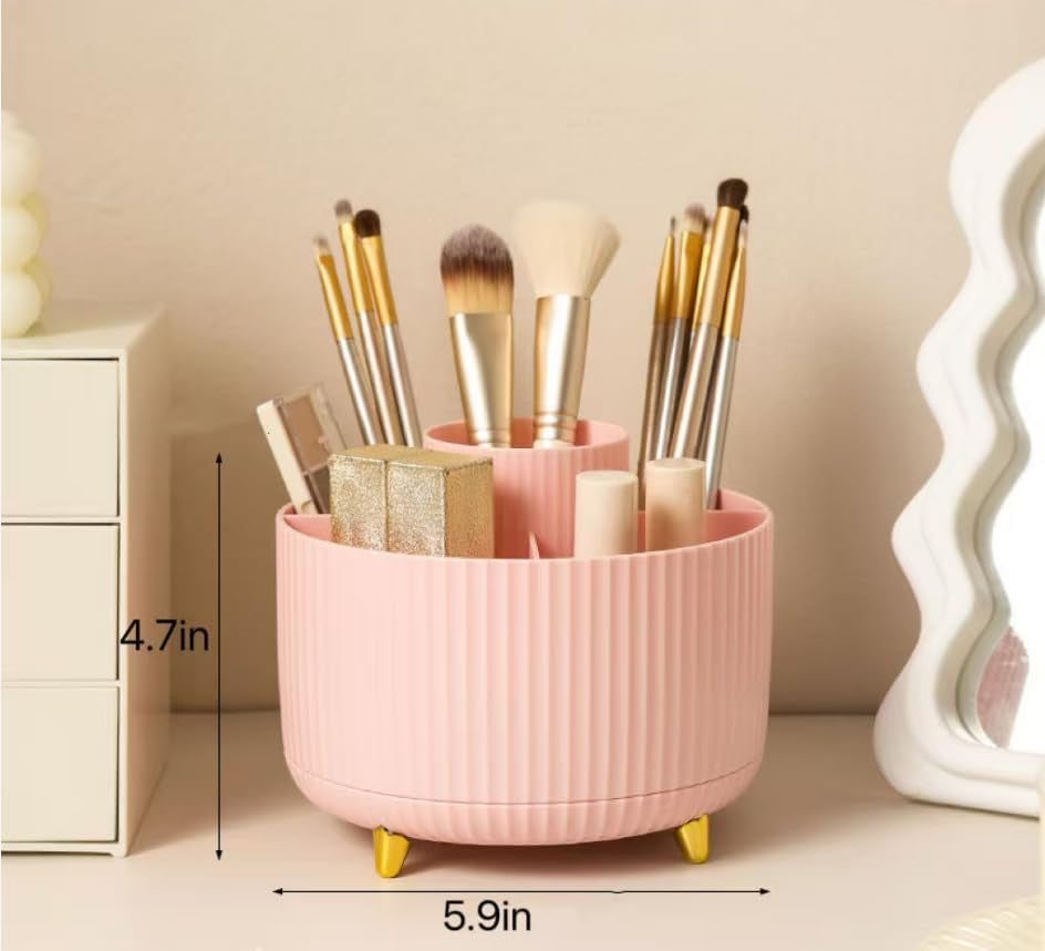 360 Degree Rotating Desktop Organizer,Makeup Brushes,Pencils,Desktop Stationery Storage Rotating Rack,Premium Plastic Organizer for Office,School and Home (Pink)