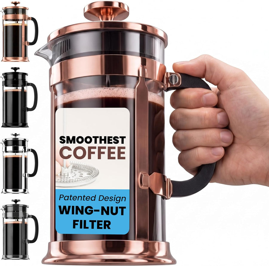 Ezdtach Glass French Press Coffee Maker 34Oz Copper – Double Filter