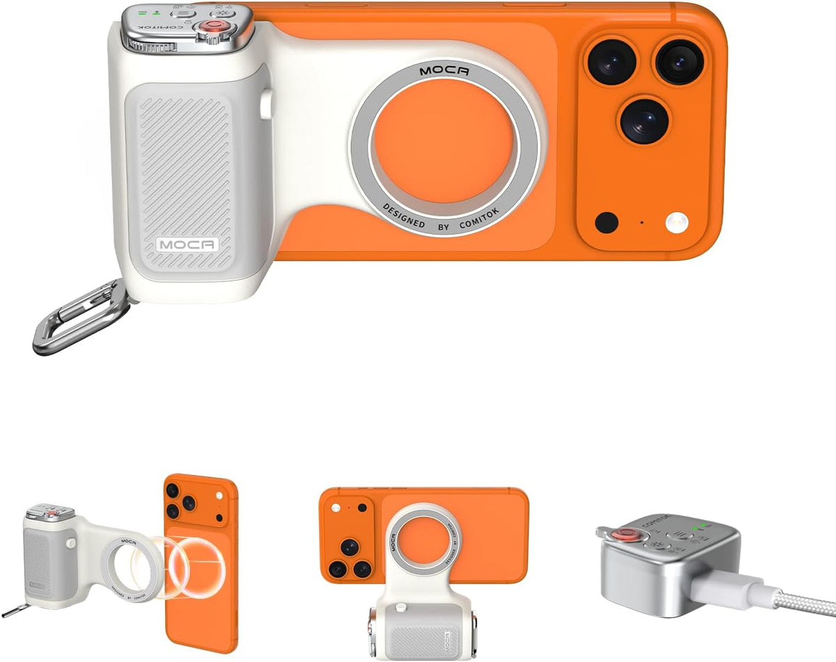MOCA - Iphone Camera Grip - for Native Camera Control with Removable Remote & Built-In Keychain, Magnetic Phone Camera Grip No Need App Support Ios26/17/18, Fun Shot Magnetic Grip with 1/4 Nut