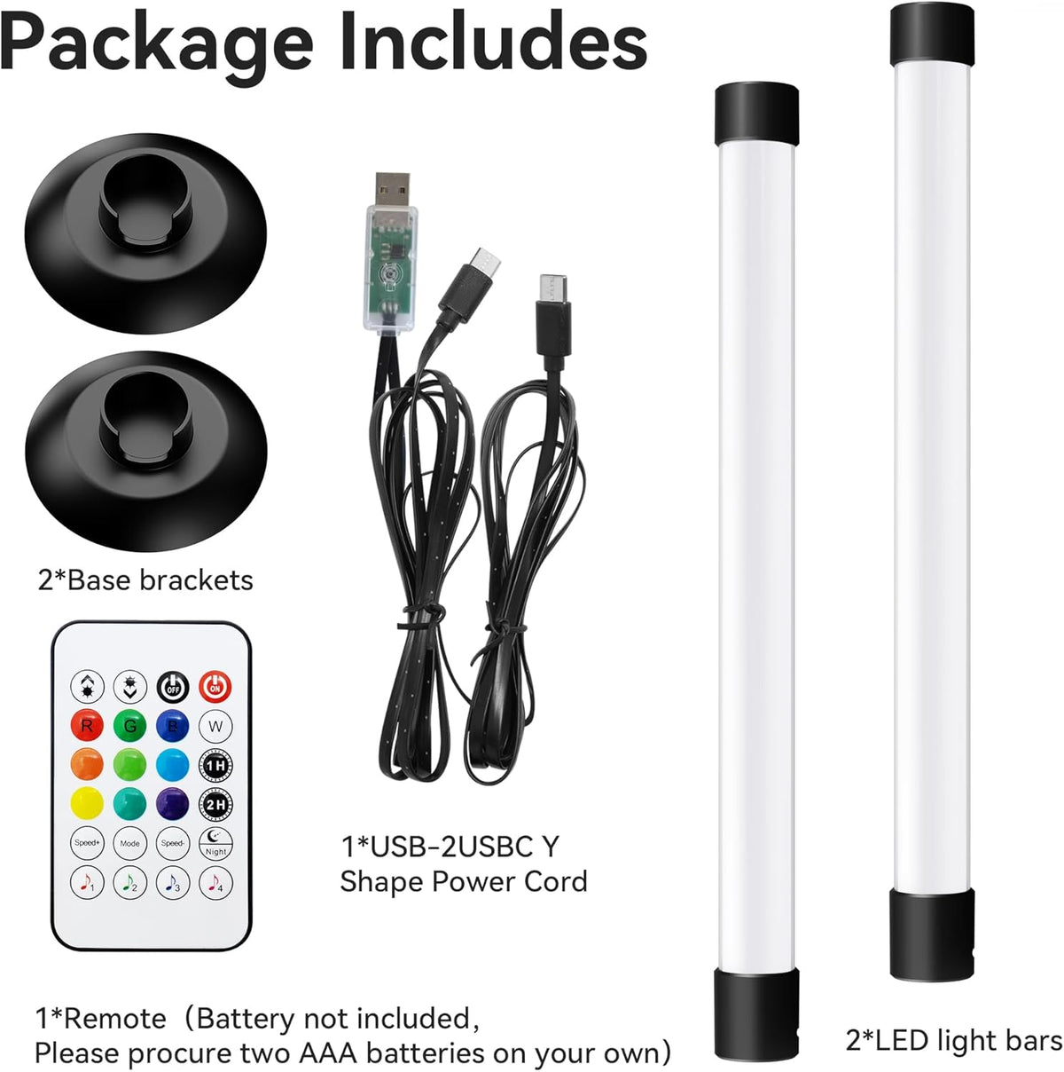 IC+RGBW USB Powered Led Light Bar with App & Remote Control, 2 Pack