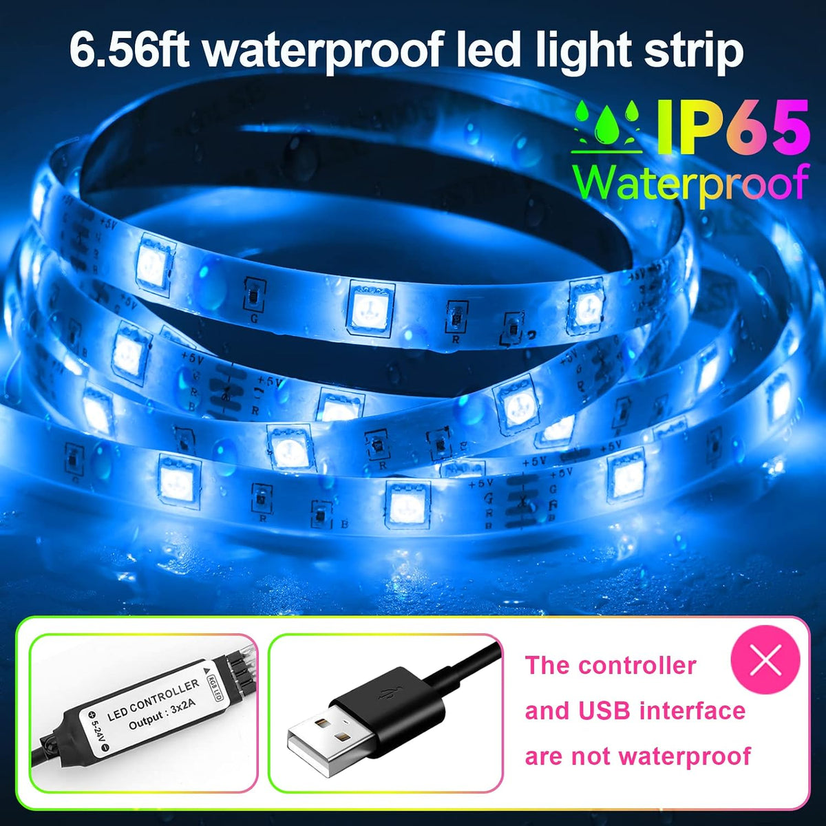 RGB LED Strip Lights 6.56Ft for 40-60In TV Backlight, with Remote