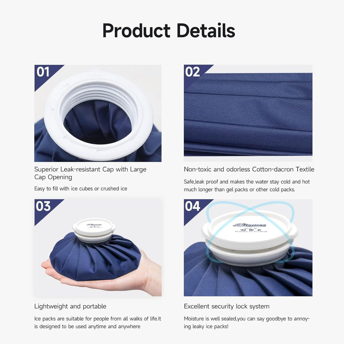 Ice Packs for Injuries Reusable, Ice Cold Pack, Ice Bags Hot Water Bag for Hot & Cold Therapy and Pain Relief, 3 Ice Packs, 3 Sizes (6"/9"/11"), No-Leak Elastic Breathable Ice Bag