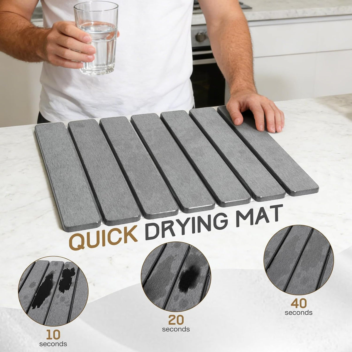 Stone Drying Mat 16" X 12" ,  Quick Dry Dish Drying Mat for Kitchen Counter, Foldable Diatomaceous Earth Mats, Fast Drying Stone Pad for Bath Kitchen