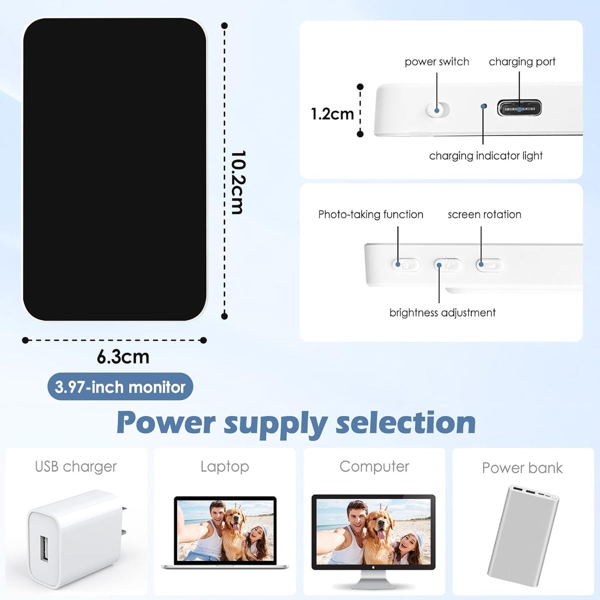 Selfie Monitor Screen for Iphone/Android,Magnetic Phone Vlog Selfie Screen with 1500Mah Battery&Bluetooth Remote,Wireless Back Camera Monitor for Live Streaming/Tiktok (White)