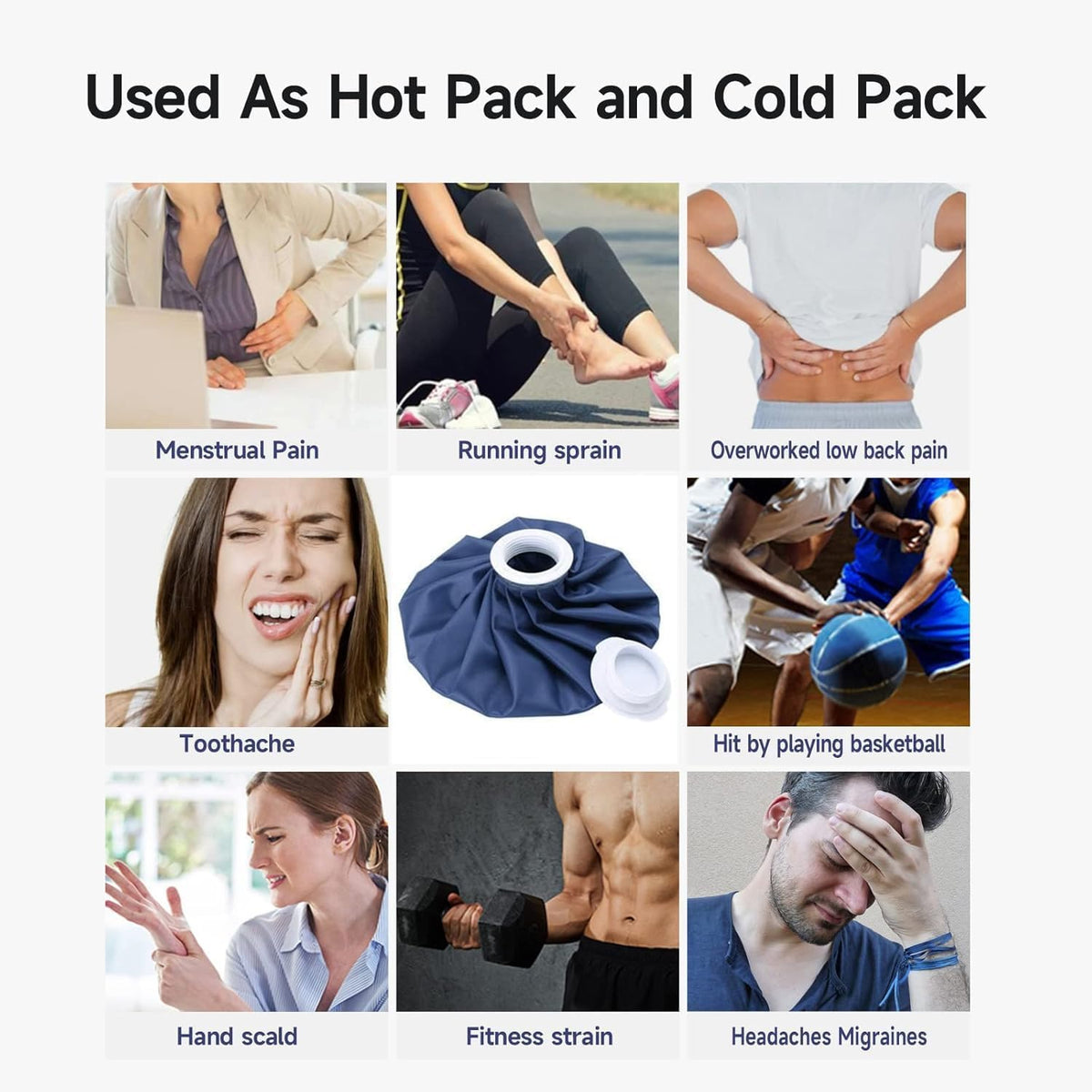 Ice Packs for Injuries Reusable, Ice Cold Pack, Ice Bags Hot Water Bag for Hot & Cold Therapy and Pain Relief, 3 Ice Packs, 3 Sizes (6"/9"/11"), No-Leak Elastic Breathable Ice Bag