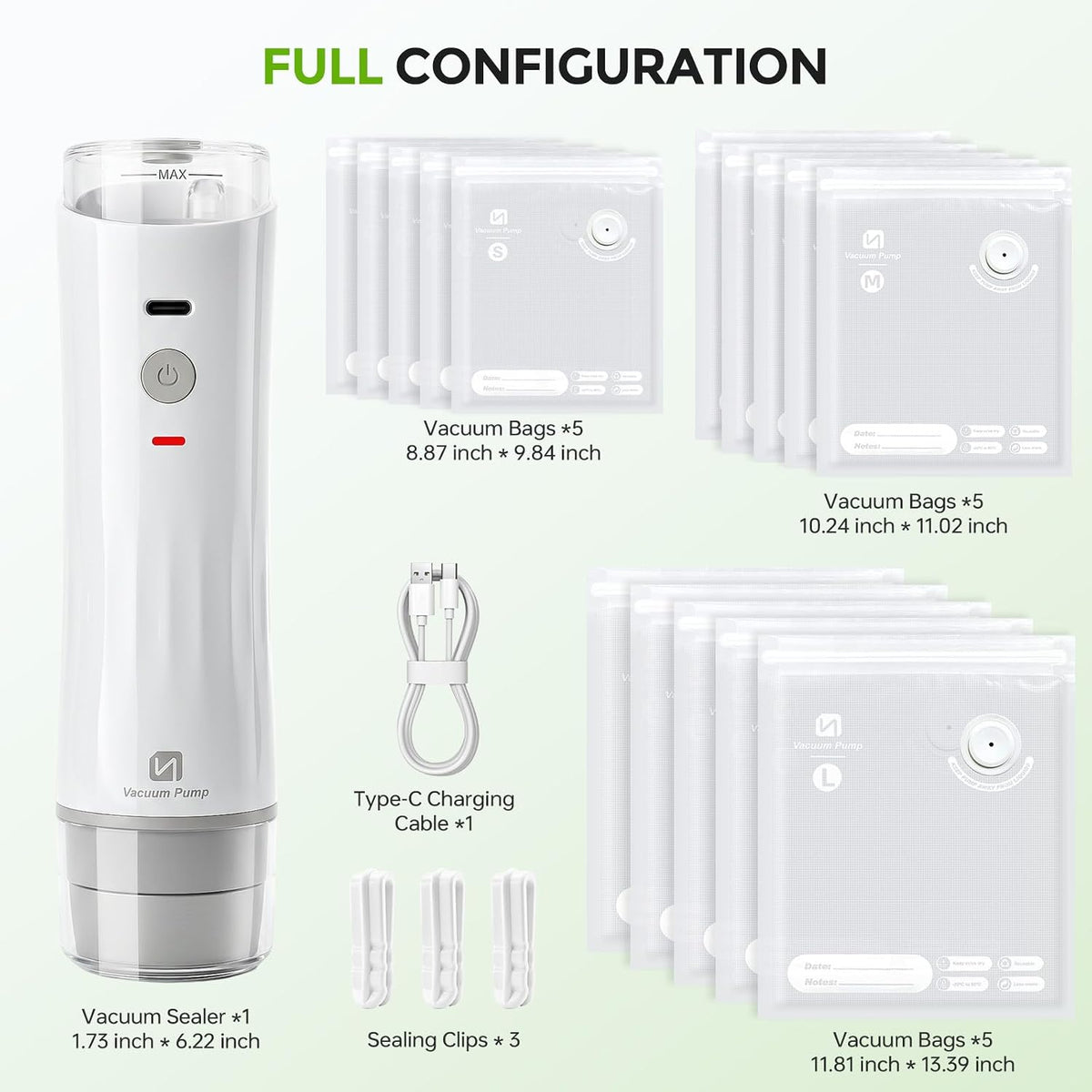 Vacuum Sealer for Food, Powerful Handheld Food Saver Machine Compact Vacuum Sealer Machine with Visible Water Tank & 15 Reusable Sealer Bags for Kitchen, Travel & Outdoor