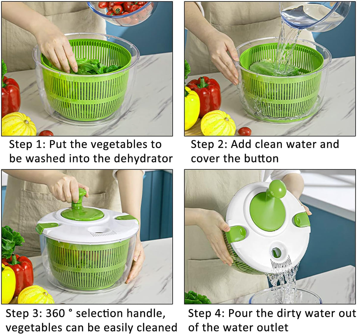 Salad Spinner, 5L Vegetable Washer & Dryer with Colander & Bowl