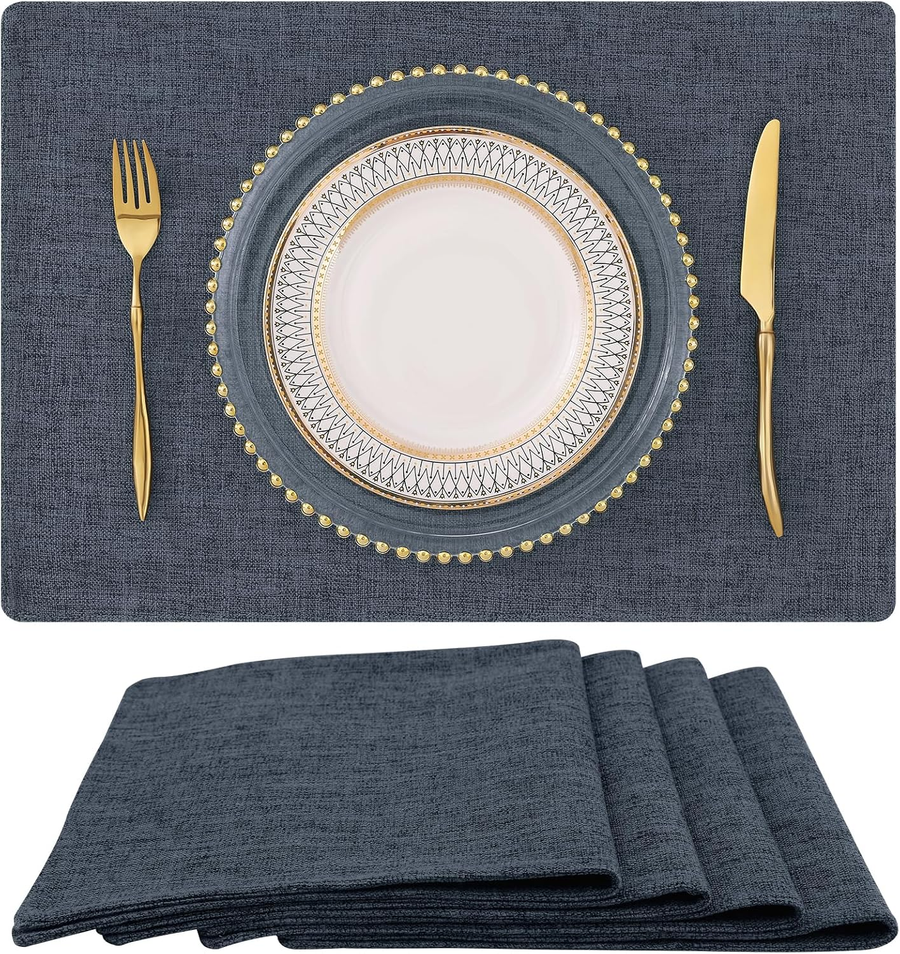 Faux Cotton Linen Placemats Set of 4, Cloth Dining Table Mats